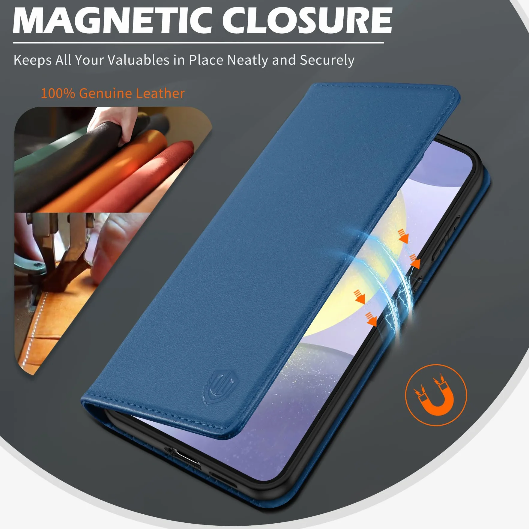 SHIELDON Etui portfelowe na telefon Galaxy S25 5G, etui z klapką z prawdziwej skóry [etui na karty] [podpórka] [blokada RFID] [wewnętrzna powłoka TPU] magnetyczne, odporne na wstrząsy, kompatybilne z