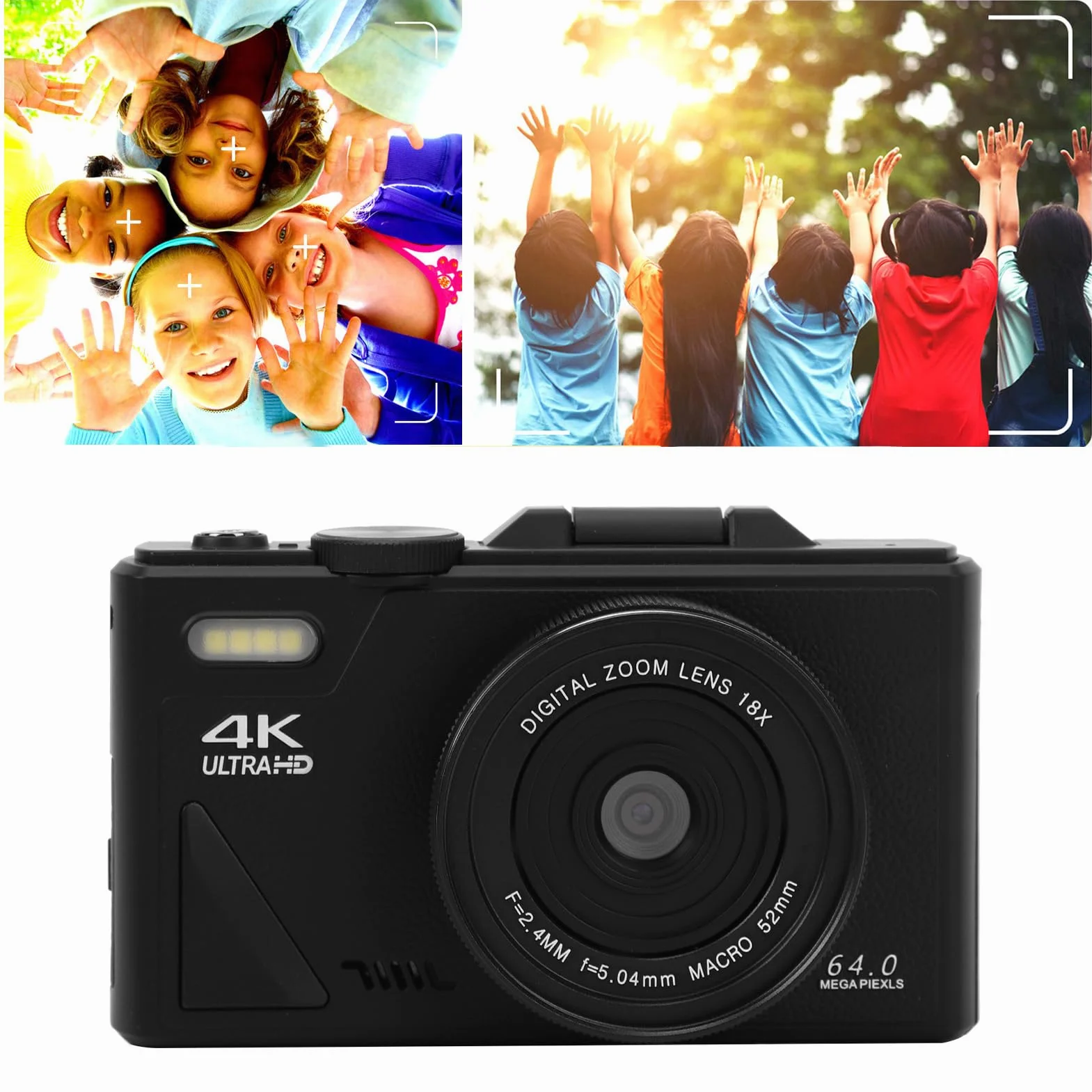 Aparat Cyfrowy, Aparat Cyfrowy 4K 64 MP UHD 180° 3 IPS z Odchylanym Ekranem do Vlogowania, Kompaktowy Aparat Cyfrowy z 18-krotnym Zoomem, Aparat z funkcją Automatycznego