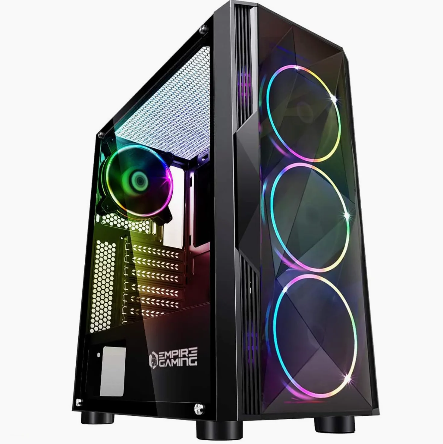 EMPIRE GAMING – Obudowa dla graczy PC Diamond ARGB Medium ATX Tower Case – Akrylowy panel przedni i panel boczny ze szkła hartowanego – 4 adresowalne wentylatory LED RGB 120 mm