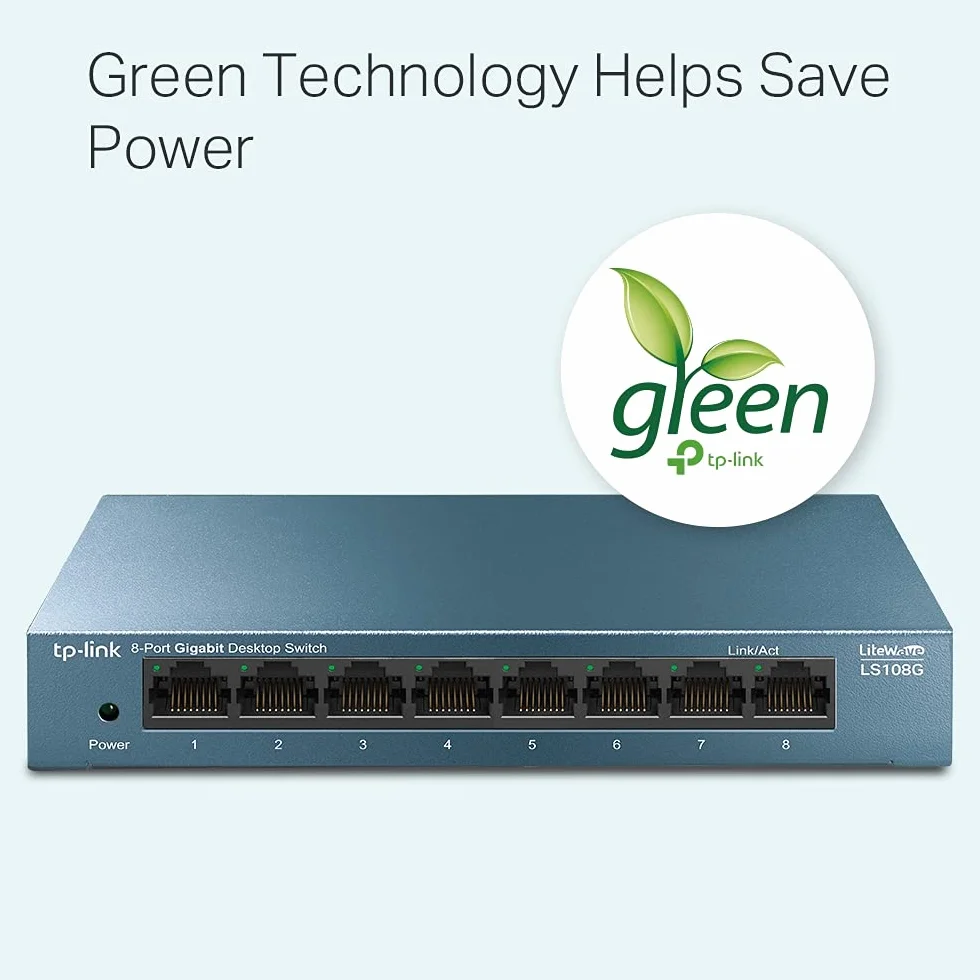 TP-Link LS108G, 8-portowy przełącznik Gigabit z metalową obudową, Plug and Play, QoS do zarządzania ruchem, Bezobsługowa instalacja, Tryb auto MDI/MDIX, Wysoka niezawodność w pracy