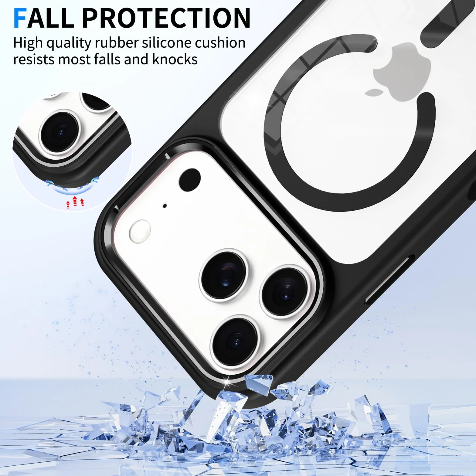 Pnakqil Magnetyczne etui na iPhone'a 17 Pro ze smyczą, kompatybilne z MagSafe, twarde etui PC cienkie silikonowe TPU odporne na wstrząsy zderzak ochronny ze sznurkiem naszyjnik pasek na ramię etui