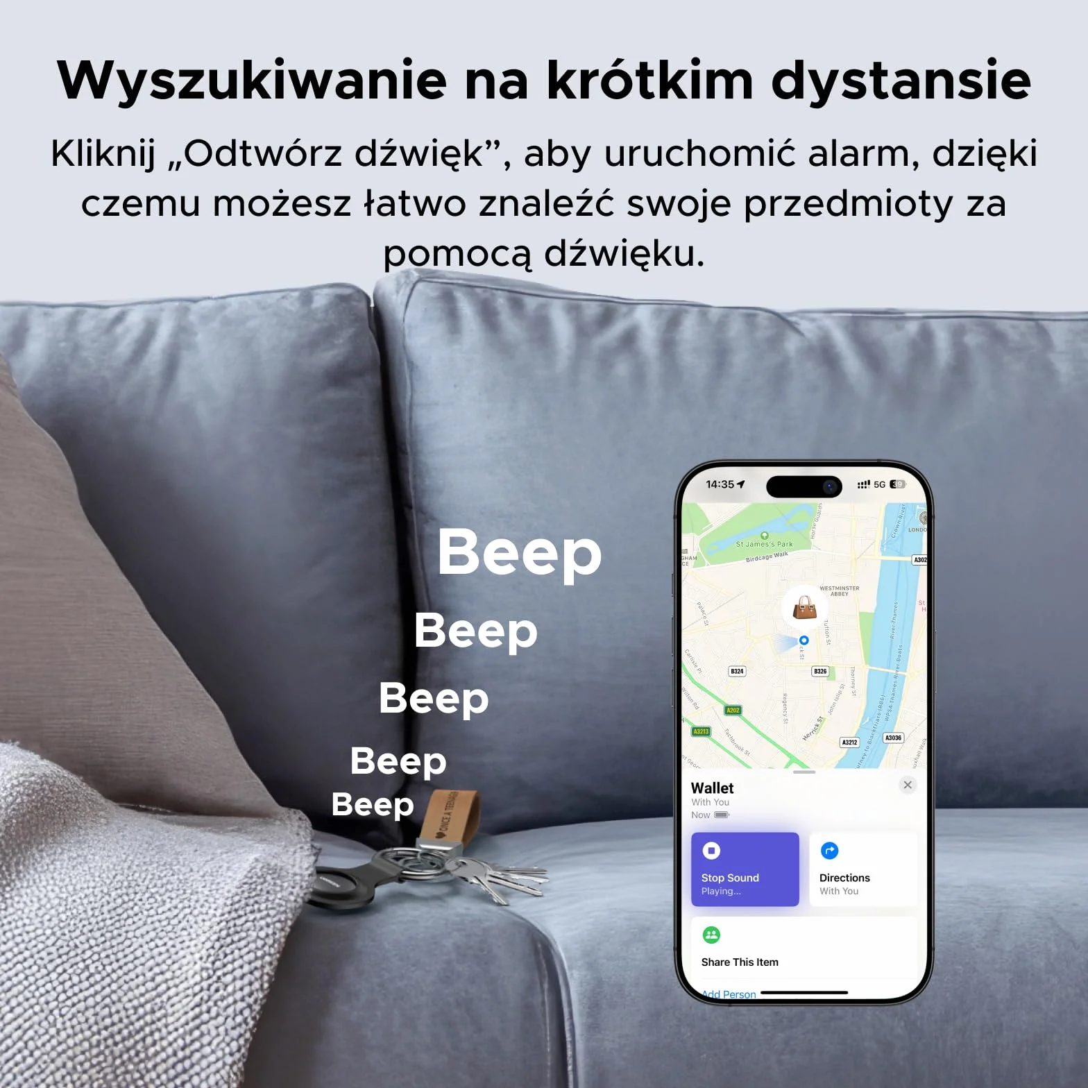 UGREEN FineTrack Mini kompatybilny z Apple Find My, inteligentny tag z sygnałem dźwiękowym 80 dB, lokalizator kluczy (2 opakowania)