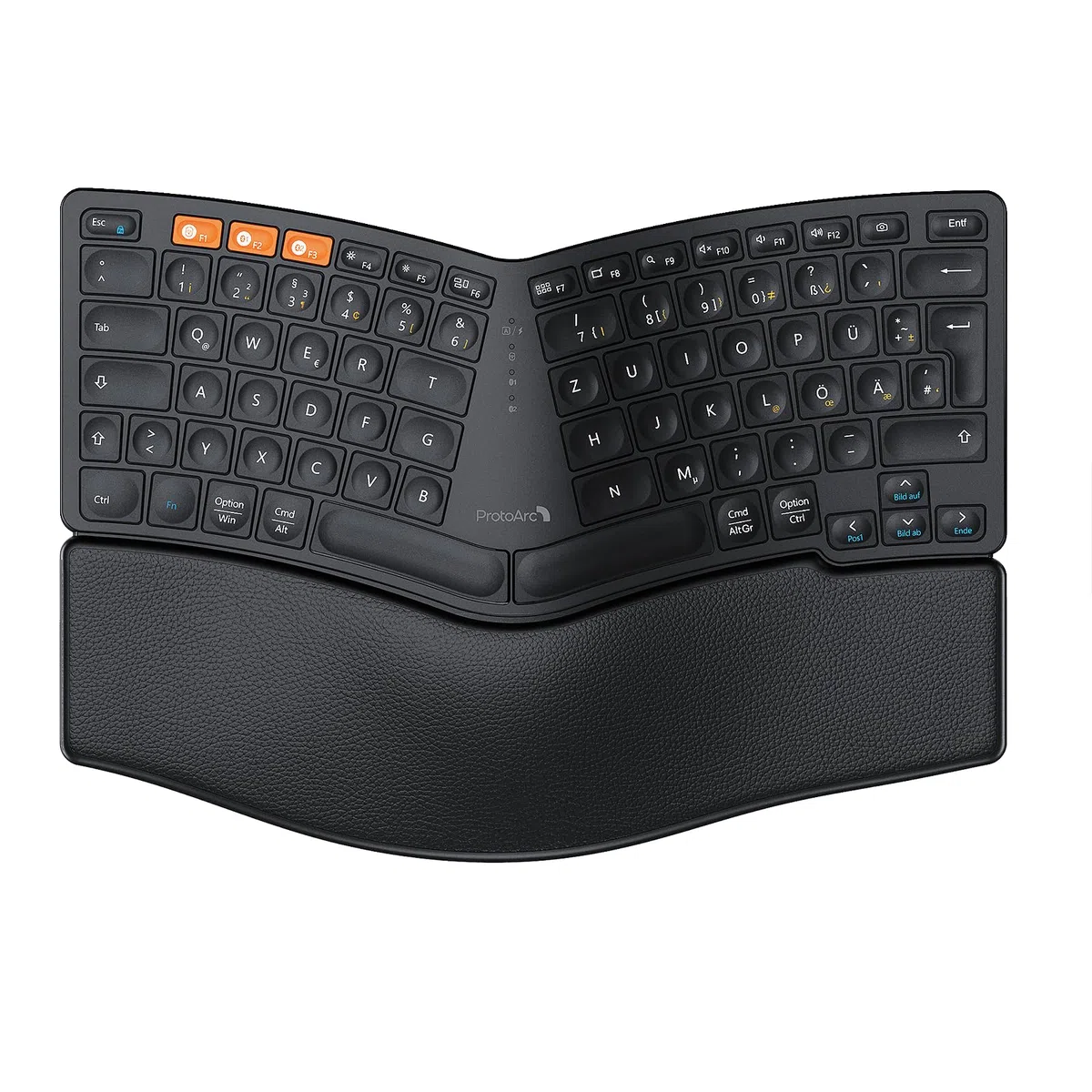 ProtoArc Ergonomiczna klawiatura Bluetooth, EK04 mini bezprzewodowa klawiatura Ergo, kompaktowa z podpórką pod nadgarstek, dzielona konstrukcja, naturalne uczucie pisania, Bluetooth i USB, możliwość