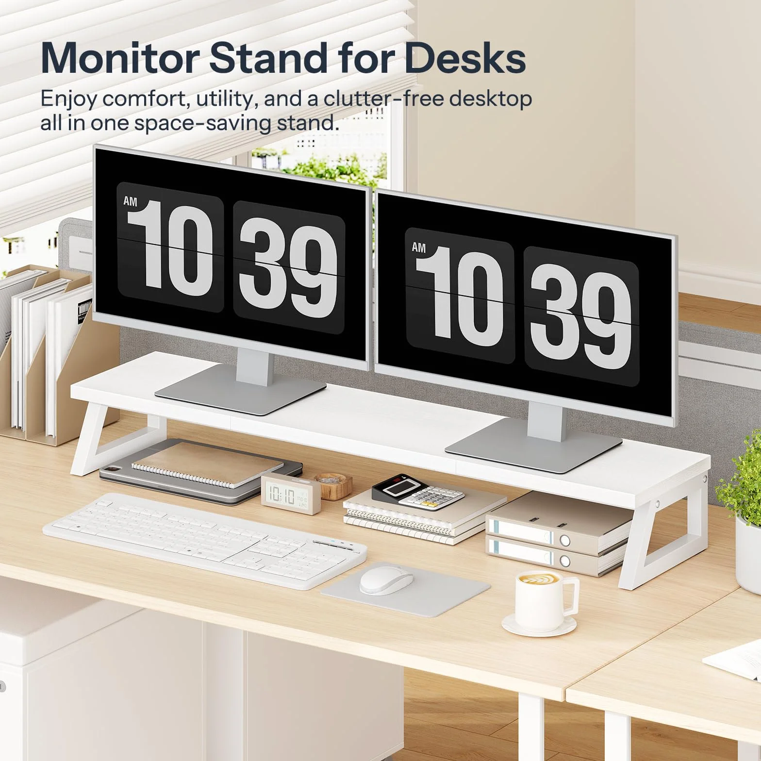 HOOBRO Podwójny stojak na monitor 100 cm biały podstawka na 2 ekrany