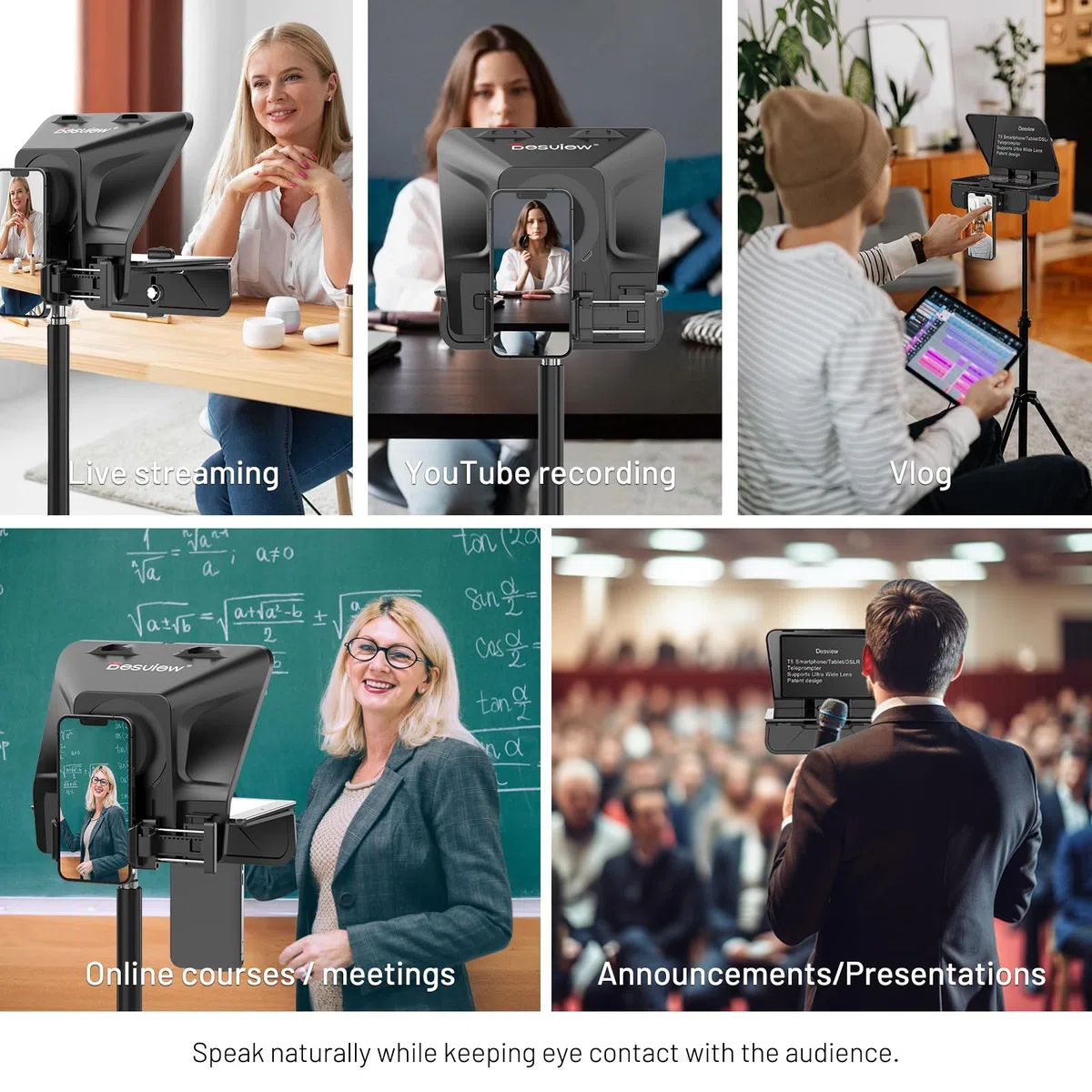 Desview T5 Teleprompter do smartfonów, tabletów, kamer DSLR z pilotem zdalnego sterowania Bluetooth i aplikacją, do 11 cali, kompatybilny z iPhone, Android, kamerą, transmisją na żywo, nagrywaniem