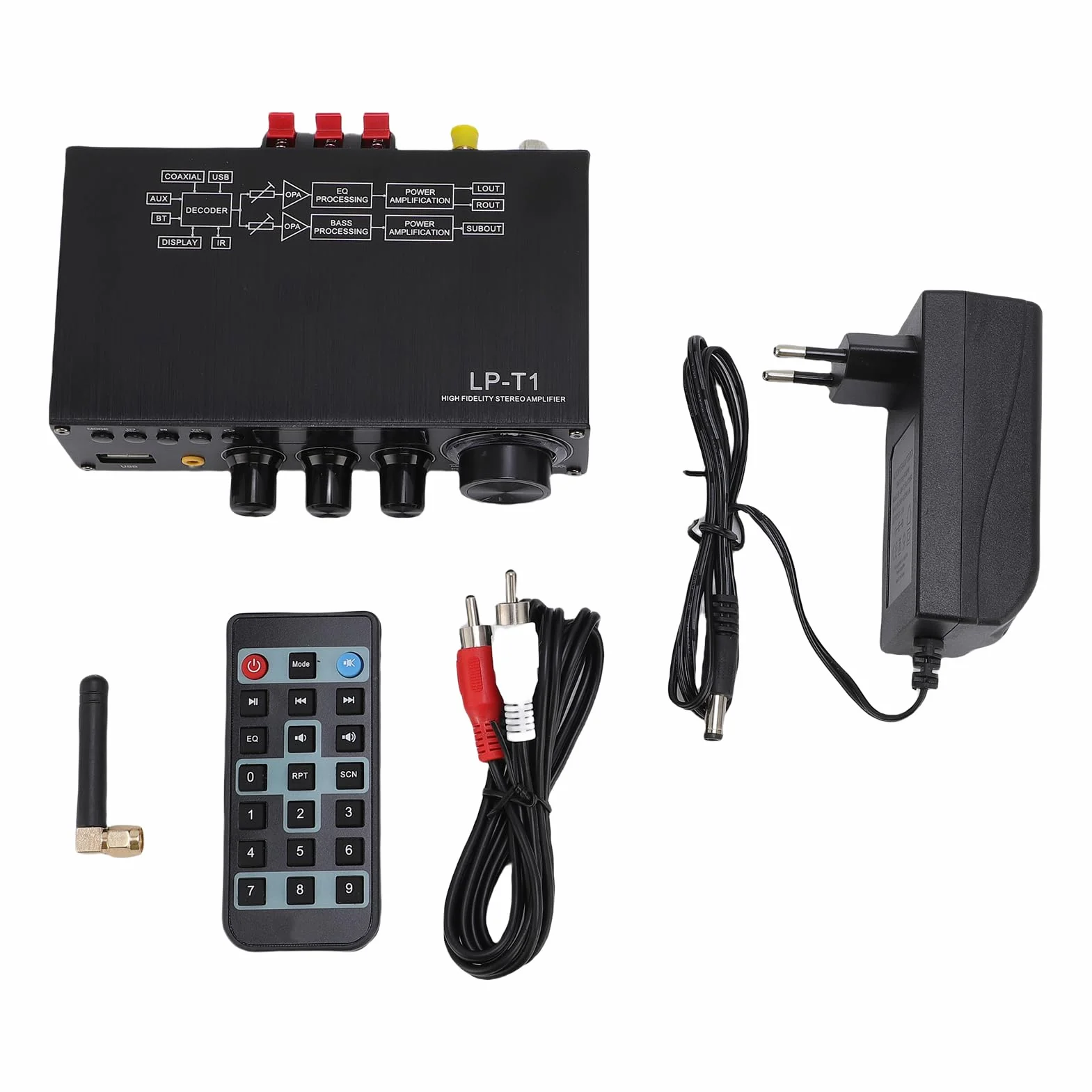 Topiky Wzmacniacze Stereo Home Audio, 2.1 Kanałowy Wzmacniacz Odbiornika Stereo AV z Wyjściem Subwoofera, Bluetooth 5.1 HIFI Digital Suboofer Odbiornik Wzmacniacza (wtyczka UE)