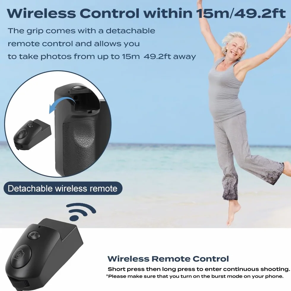 HOTUT Smartphone uchwyt na kamerę z pilotem zdalnego sterowania Bluetooth - uchwyt stabilizator z przyłączem statywu i zimnym butem - do iPhone'a i Androida