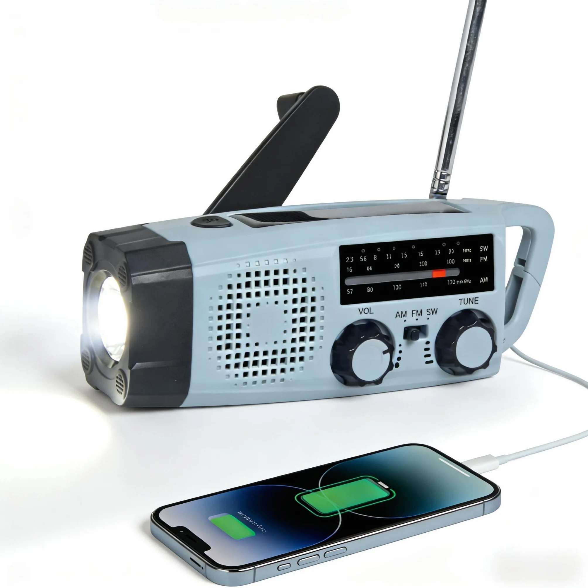 Awaryjne radio słoneczne z latarką LED, alarm SOS, AM/FM, ładowanie USB XLN-383WB