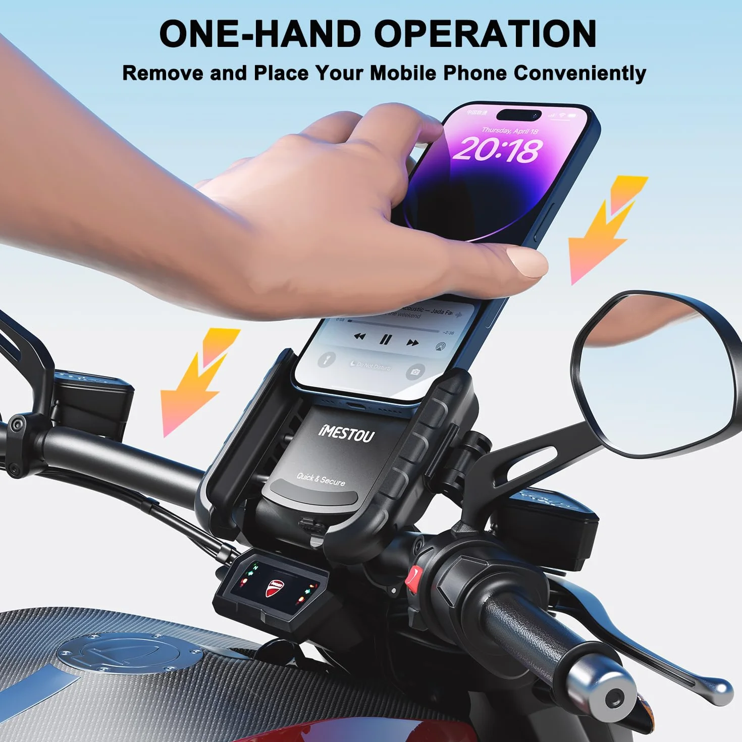 iMESTOU Aluminiowa ładowarka motocyklowa USB C szybkie ładowanie do telefonu, kompatybilna z grubością do 15 mm, pasuje do kierownicy 12-32 mm