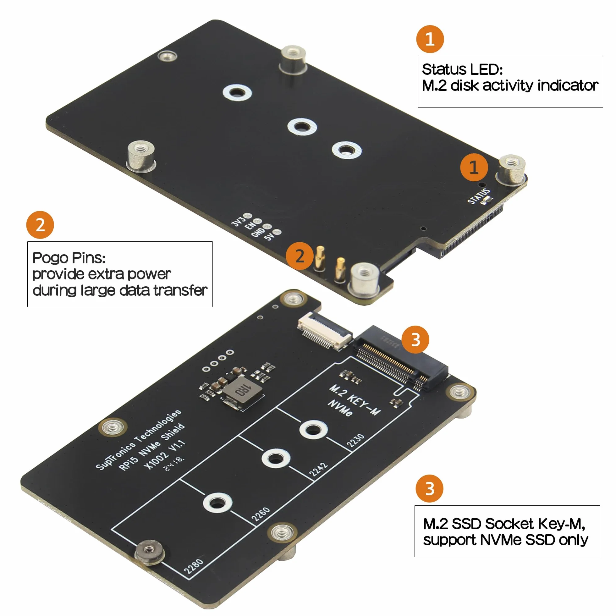 Geekworm X1002 M.2 NVMe SSD PCIe Peripheral Board for Raspberry Pi 5