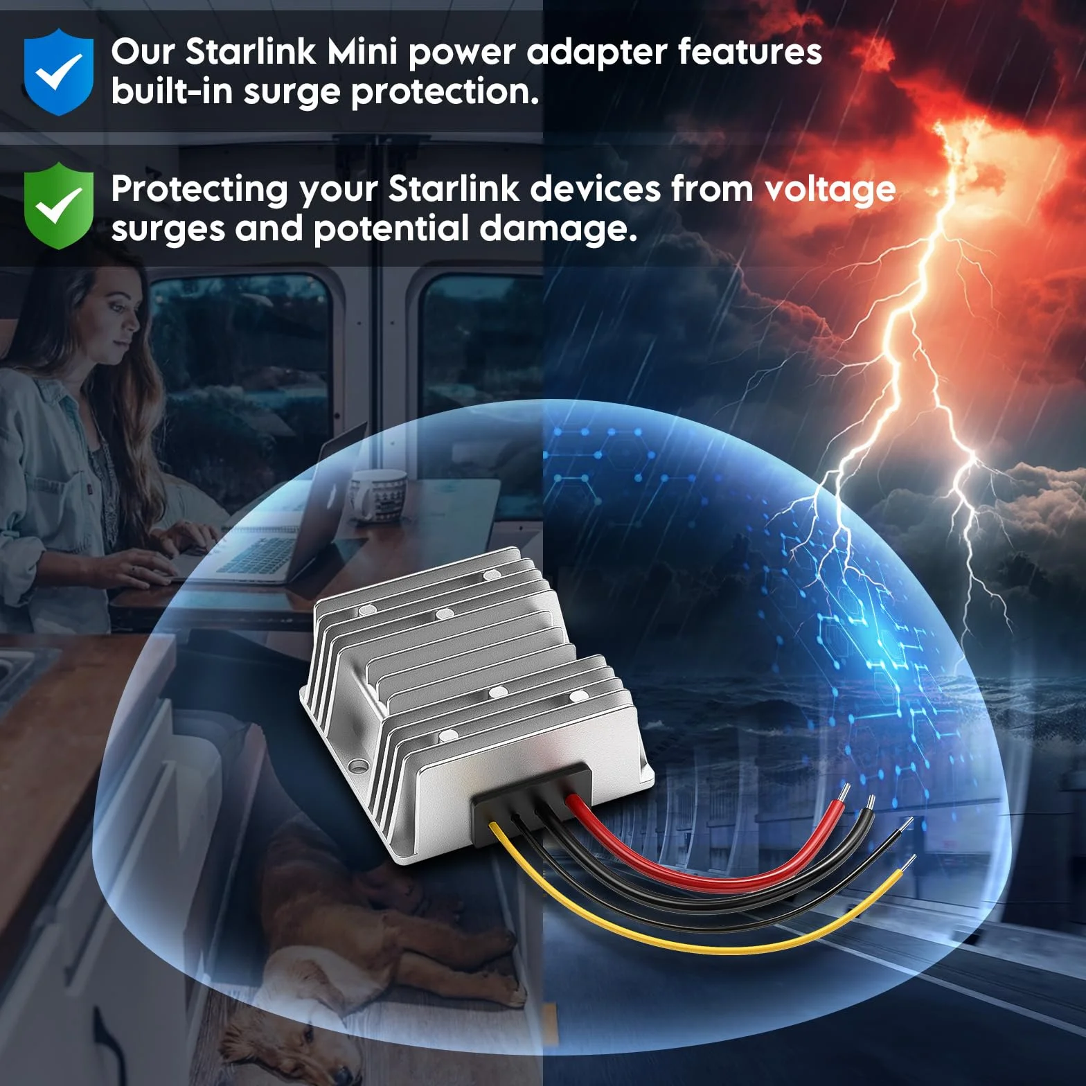 Starlink Mini adapter 12 V, 144 W, 12 V na 48 V/3 A, zestaw do zasilania Starlink Mini z kablem zasilającym Starlink 2 m DC do samochodów ciężarowych, przyczep kempingowych, jachtów i zastosowań na