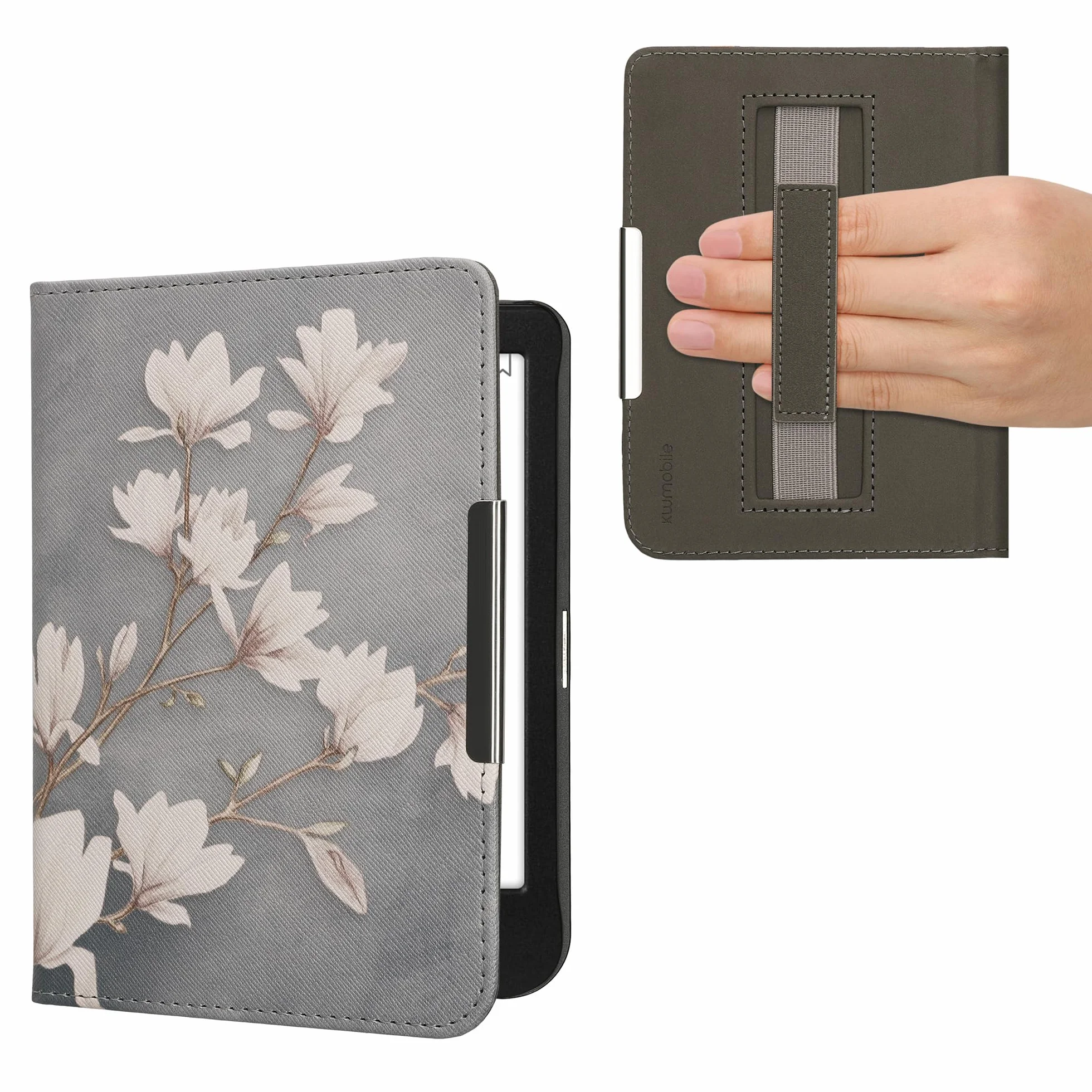 kwmobile Etui z klapką kompatybilne z Kobo Clara BW/Clara Colour/Tolino Shine (5) / Shine Color etui z klapką - etui z klapką do czytnika e-booków z paskiem na rękę - magnolie taupe