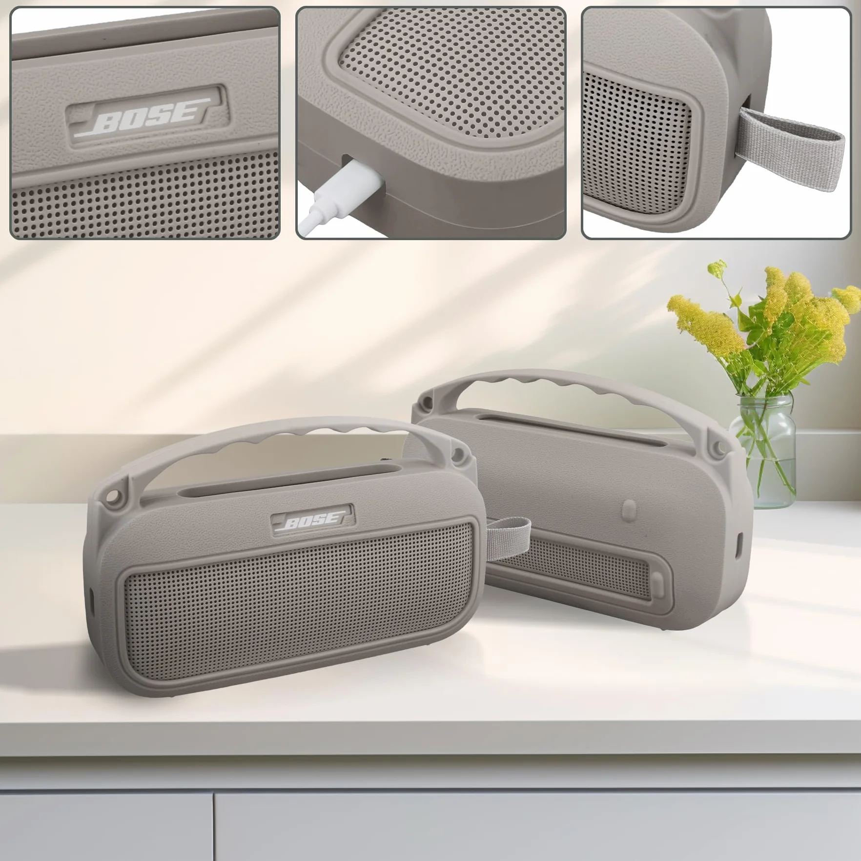 co2CREA Silikonowe etui do noszenia na głośnik Bose SoundLink Flex 2 (2. generacji), przenośny, ultralekki, silikonowy pokrowiec ochronny z karabińczykiem i paskiem na ramię (głośnik nie wchodzi w