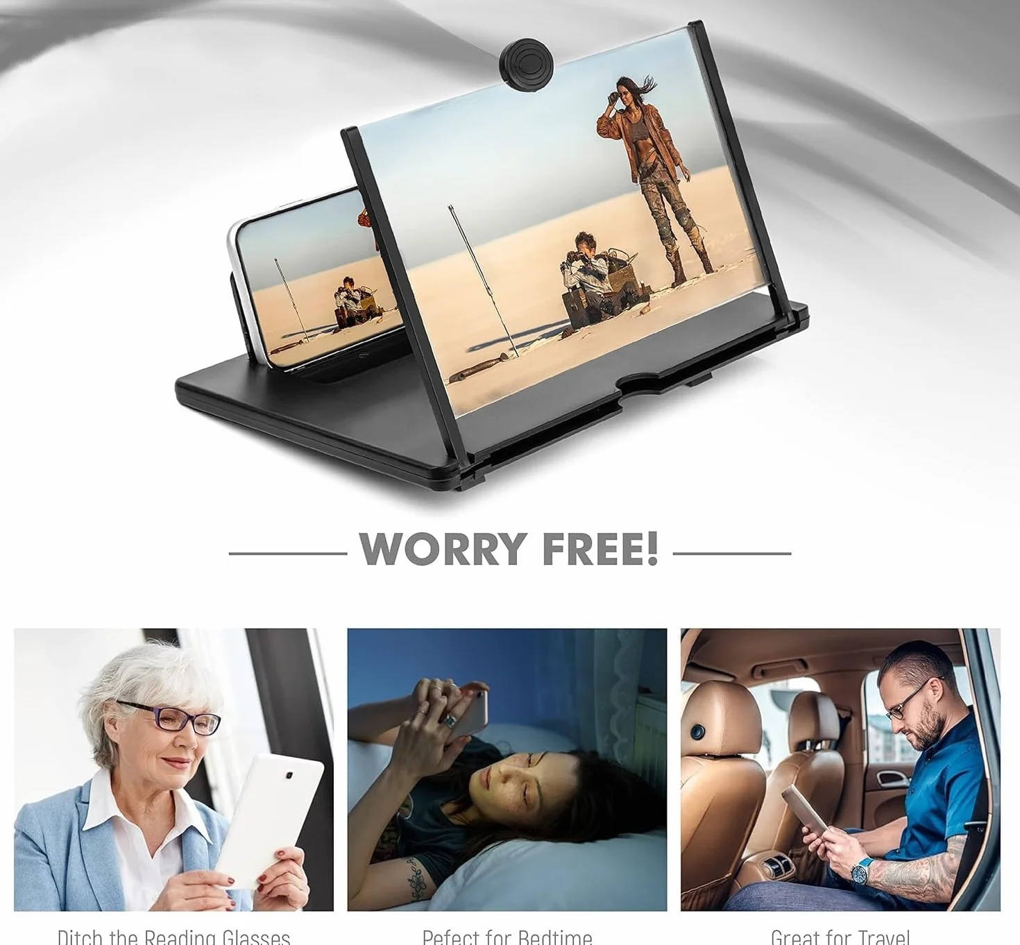 Lupa do ekranu telefonu komórkowego 16 cali, lupa do smartfonów 3D HD, składana lupa HD do oglądania filmów i filmów do wszystkich smartfonów (czarna)