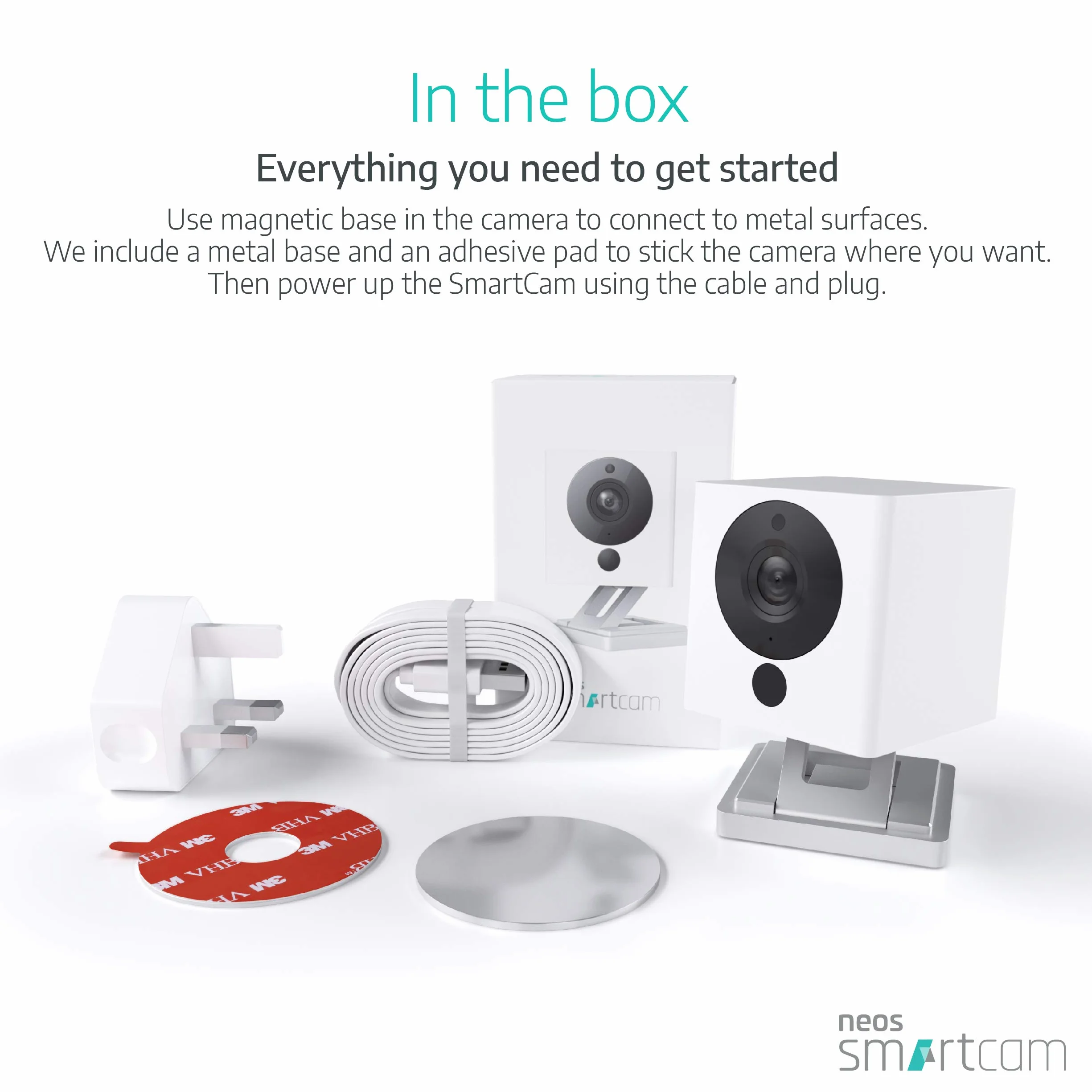 Neos SmartCam kamera bezpieczeństwa Wi-Fi SmartHome, współpracuje z Alexa, wideo HD 1080P, noktowizor, 2-drożny dźwięk, bezpłatne przechowywanie w chmurze, obsługa Wielkiej Brytanii, biała, pojedyncze