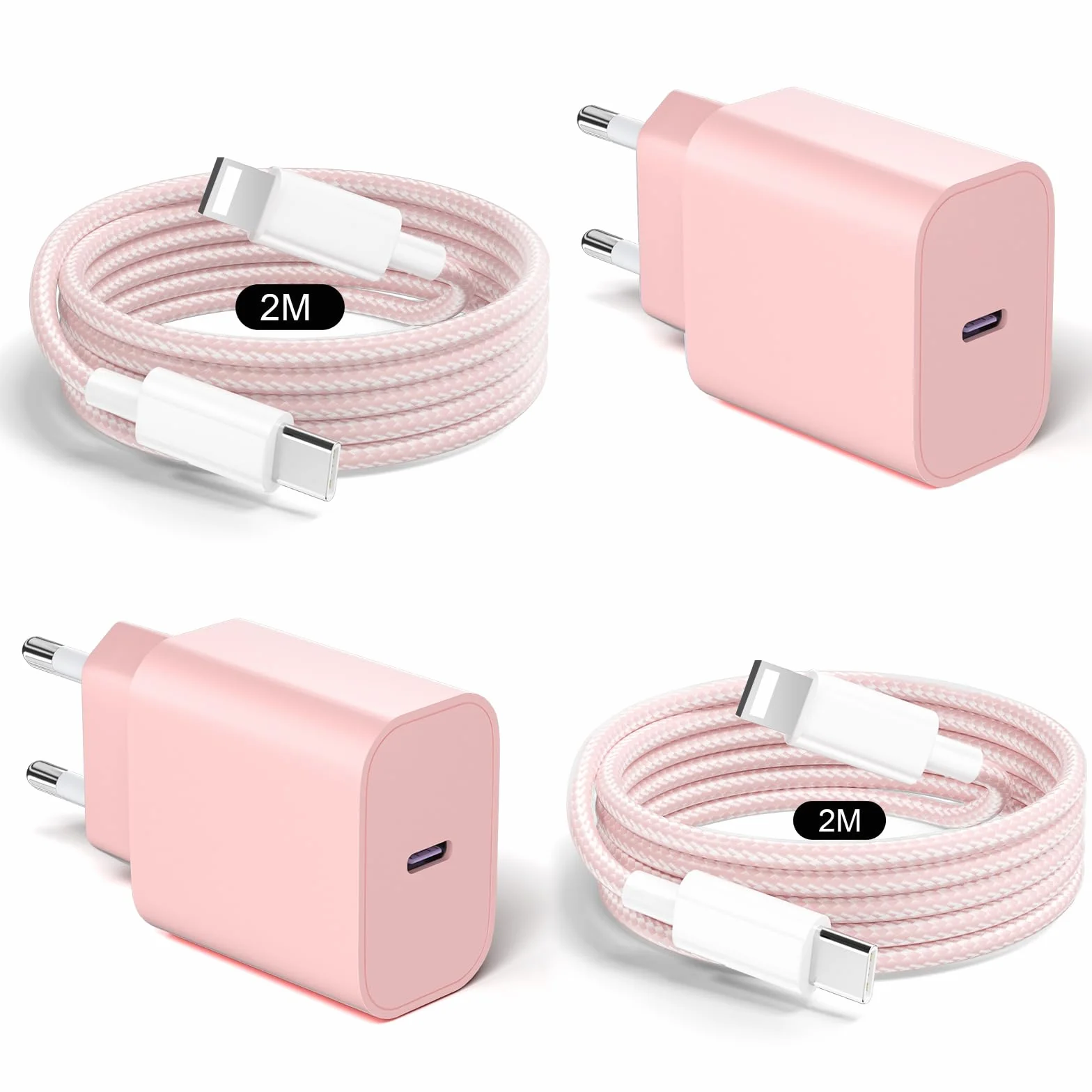 2Pack 20W USB C Ładowarka Phone 14 13, PD3.0 USB-C 20W Szybka Ladowarka i Lighting Kabel Ladowania 2m do Phone 14/14 Plus/14 Pro/14 Pro Max/13/12/11/Mini/SE/Pad - Różowy