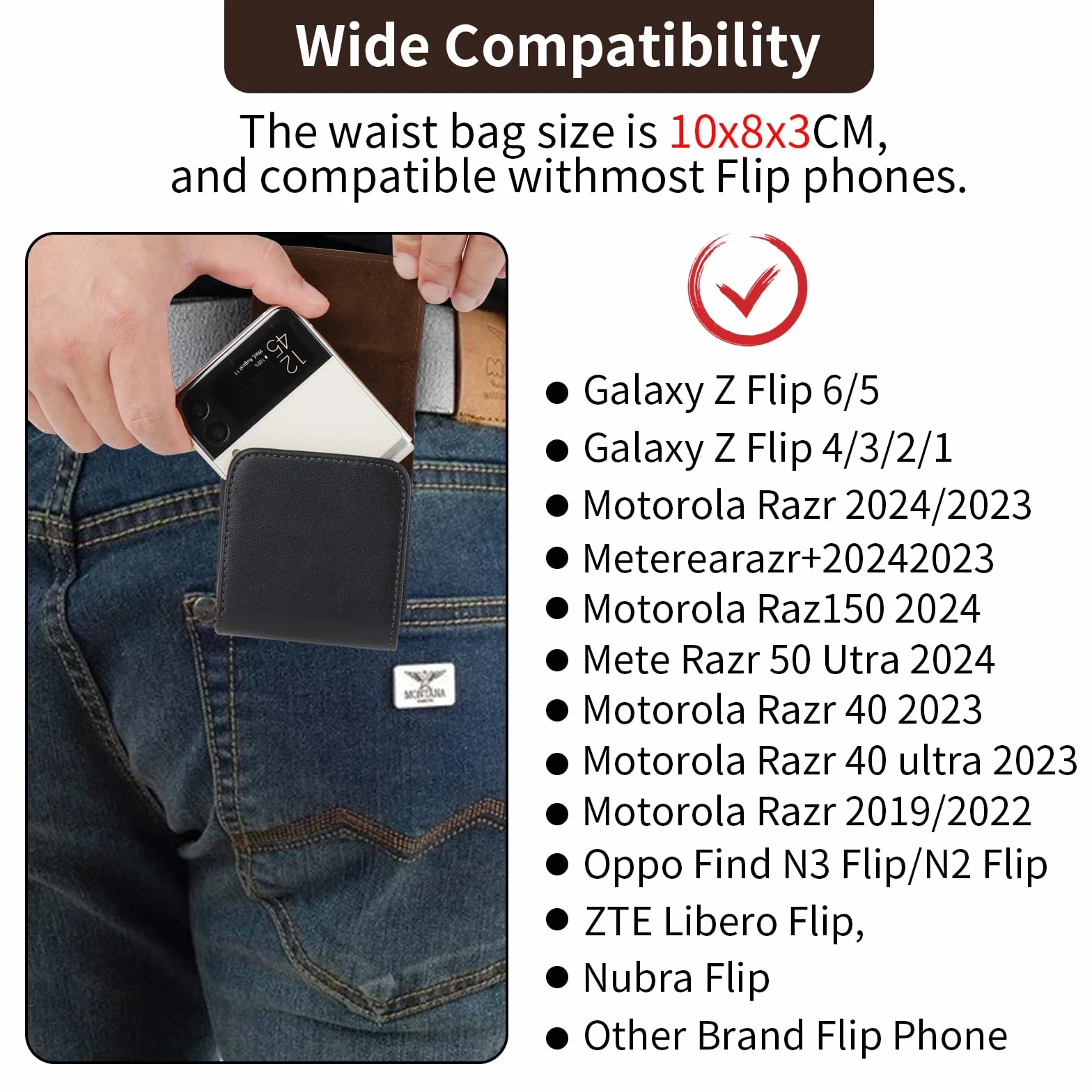 Skórzane Etui na Telefon Komórkowy z Paskiem Kompatybilne z Samsung Galaxy Z Flip 6/5/4/3/Z Flip/Motorola Razr 40/50 Ultra