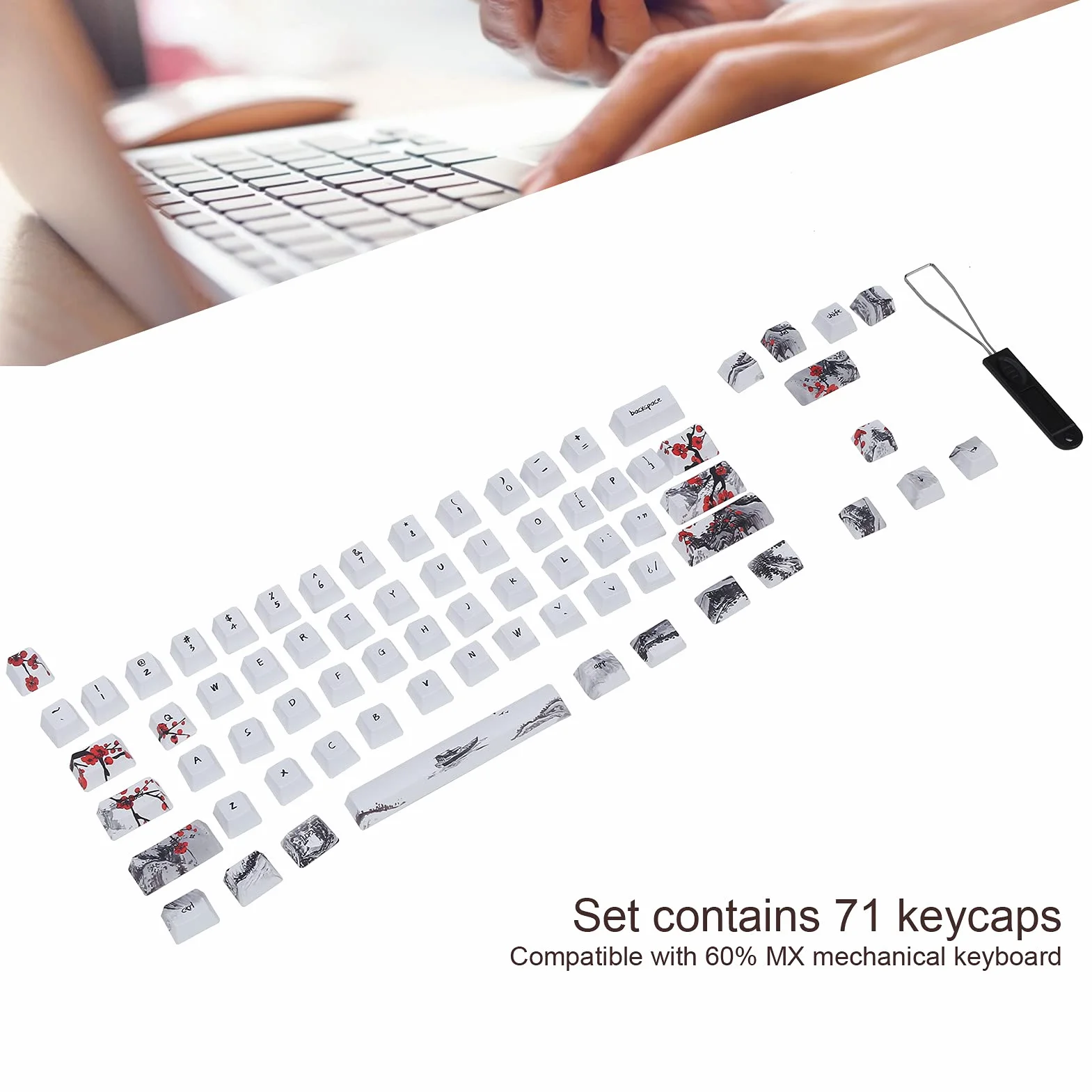 PBT Plum Blossom Keycap, Wangjiang Plum Blossom Keycap w stylu chińskim do klawiatur optycznych do klawiatur mechanicznych