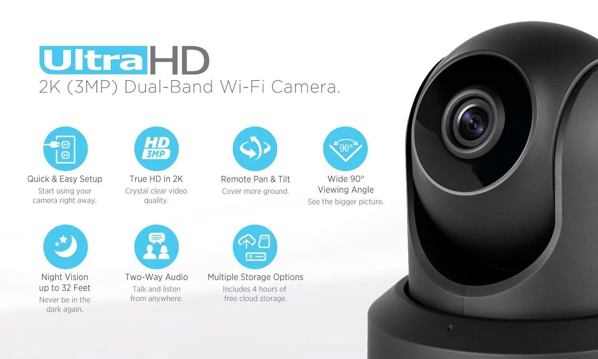 Amcrest UltraHD kamera WiFi 2K 3MP (2304TVL) dwuzakresowa 5 GHz / 2,4 GHz wewnętrzna kamera IP do monitoringu panoramicznego/pochylenia, domowy system bezpieczeństwa wideo z noktowizorem na