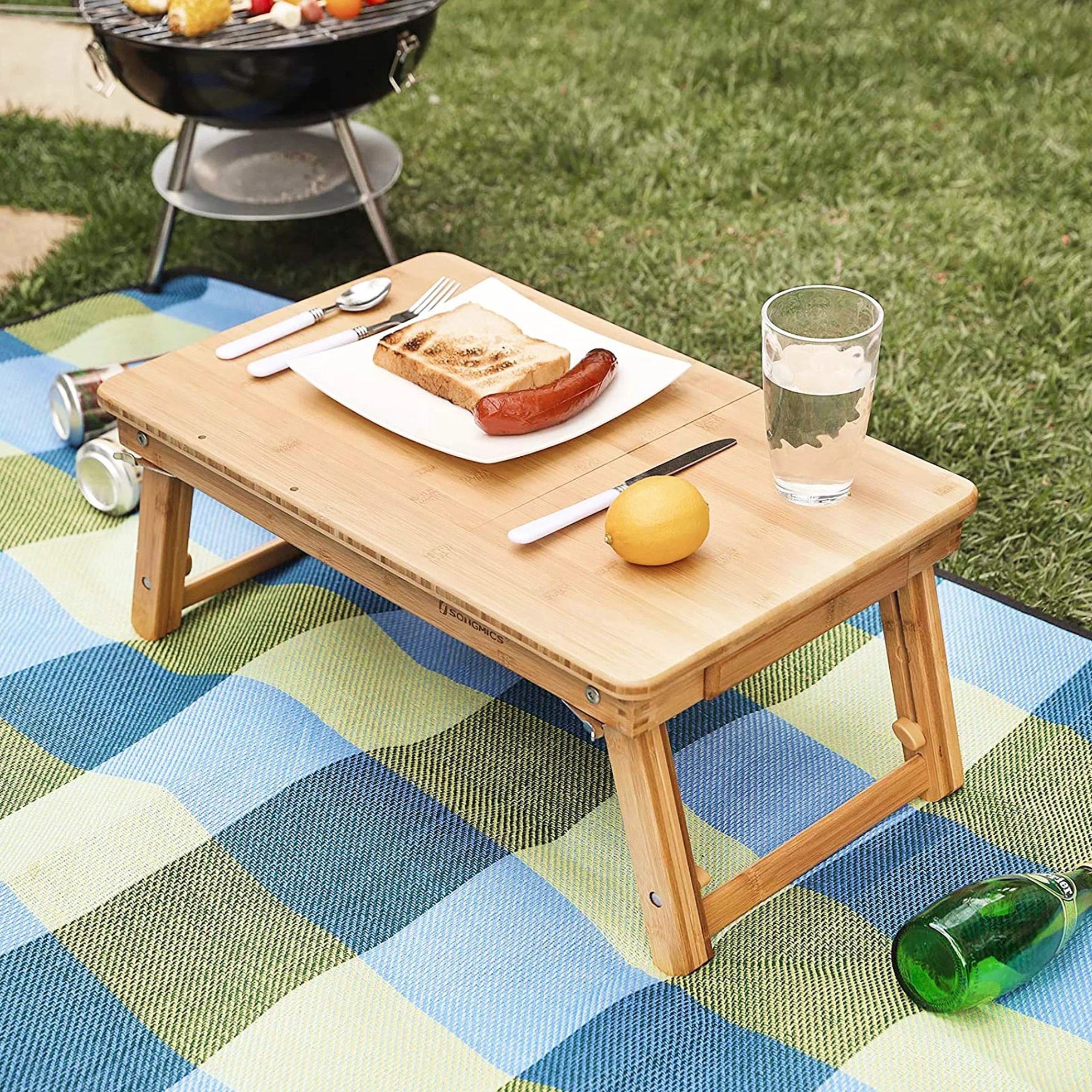 SONGMICS LLD01N stolik pod laptopa z regulacją wysokości, składany bambusowy 55x(21-29)x35 cm