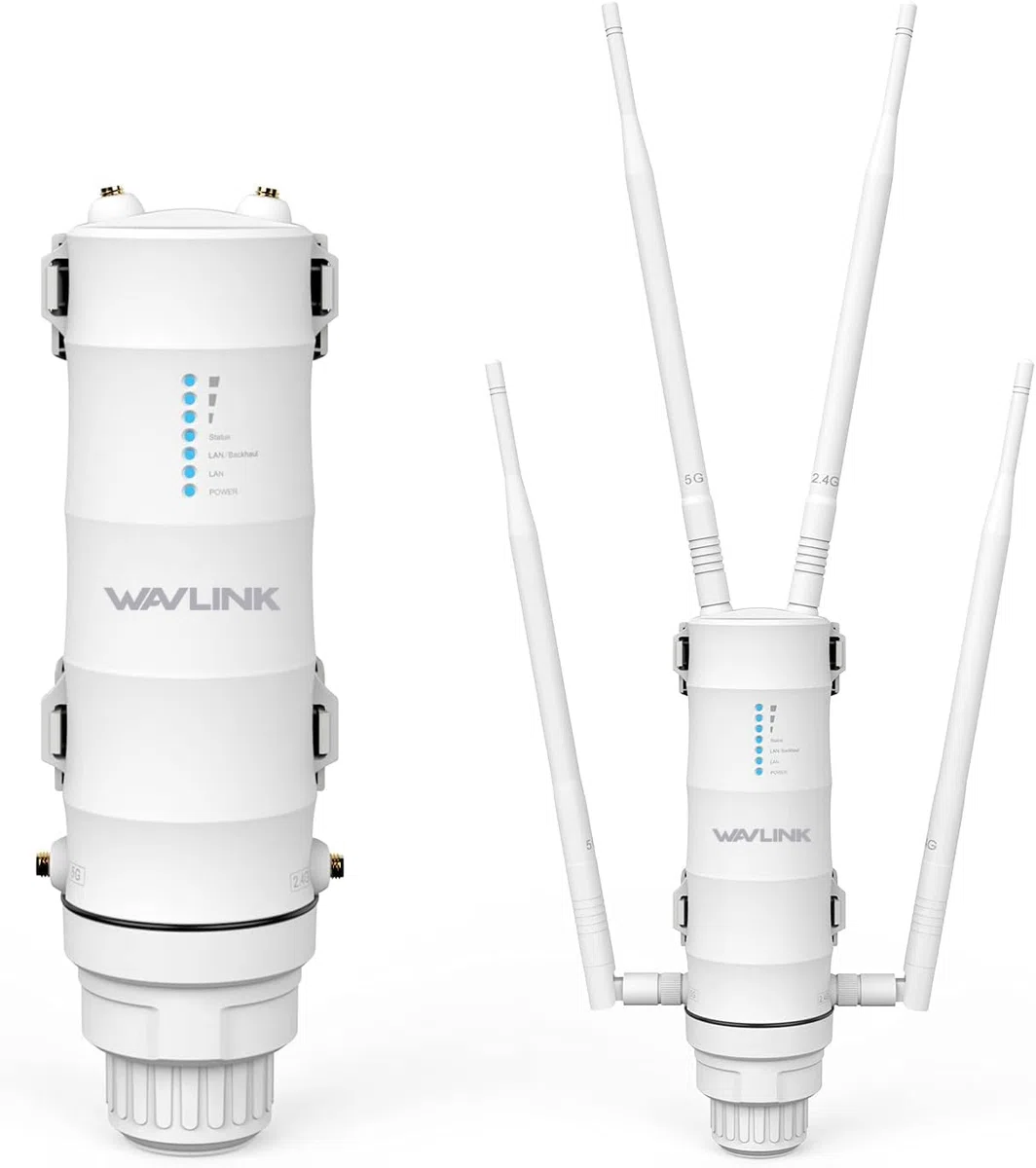WAVLINK AC1200 Outdoor Mesh Extender/Router, Long Range IP65 wodoszczelny wzmacniacz WiFi z pasywnym/aktywnym POE, Dualband 5G + 2,4G, 4x7dBi Omni anteny, obsługuje Fat/Fit AP