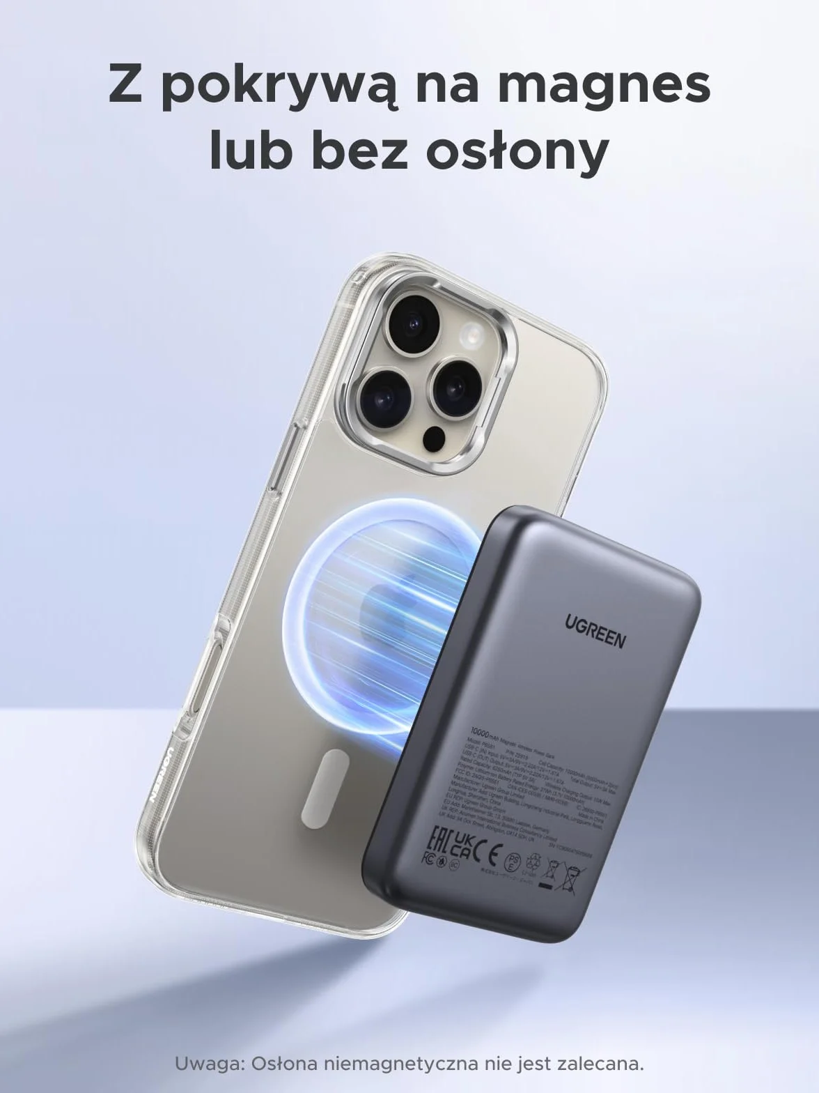 UGREEN Wireless Powerbank 10000mAh Magnetic Power Bank z szybkim ładowaniem USB-C MagSafe iPhone 17 Pro Max/16/15-12 czarny