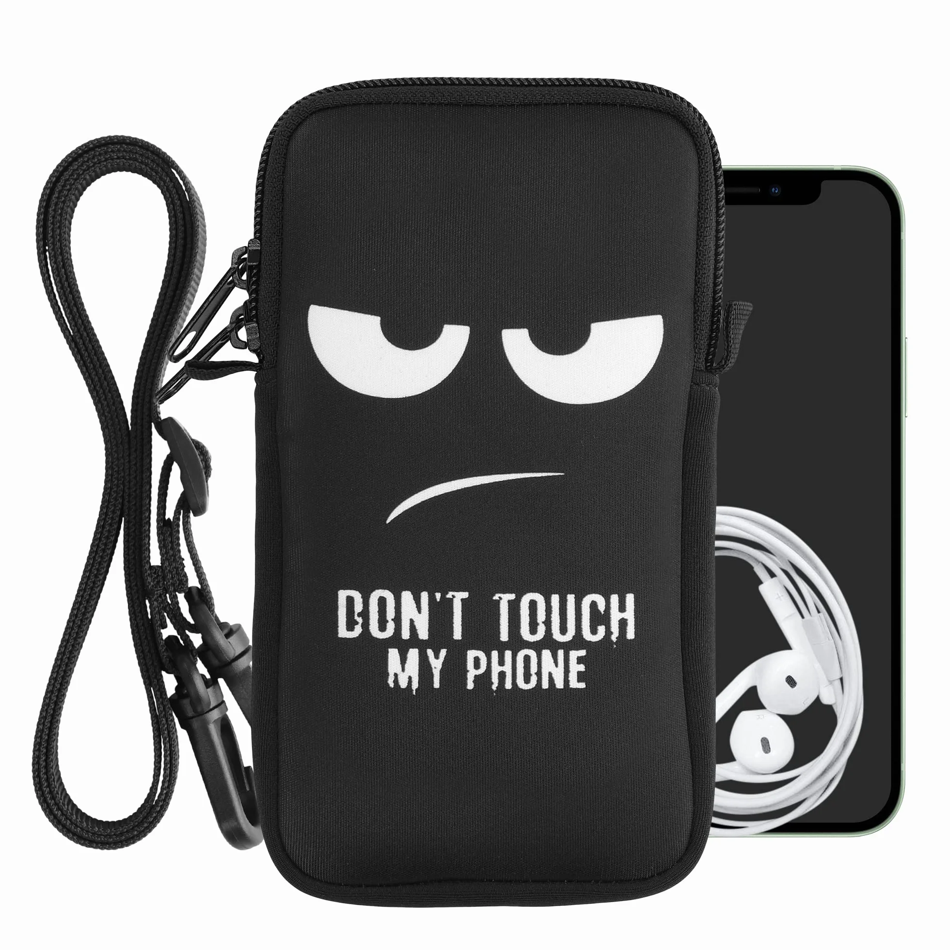 kwmobile Neoprenowa torba na telefon z wzorem XL - 6,7/17.3 cm - 17,2 x 8,4 cm uchwyt na pasek - Don't Touch My Phone biały/czarny