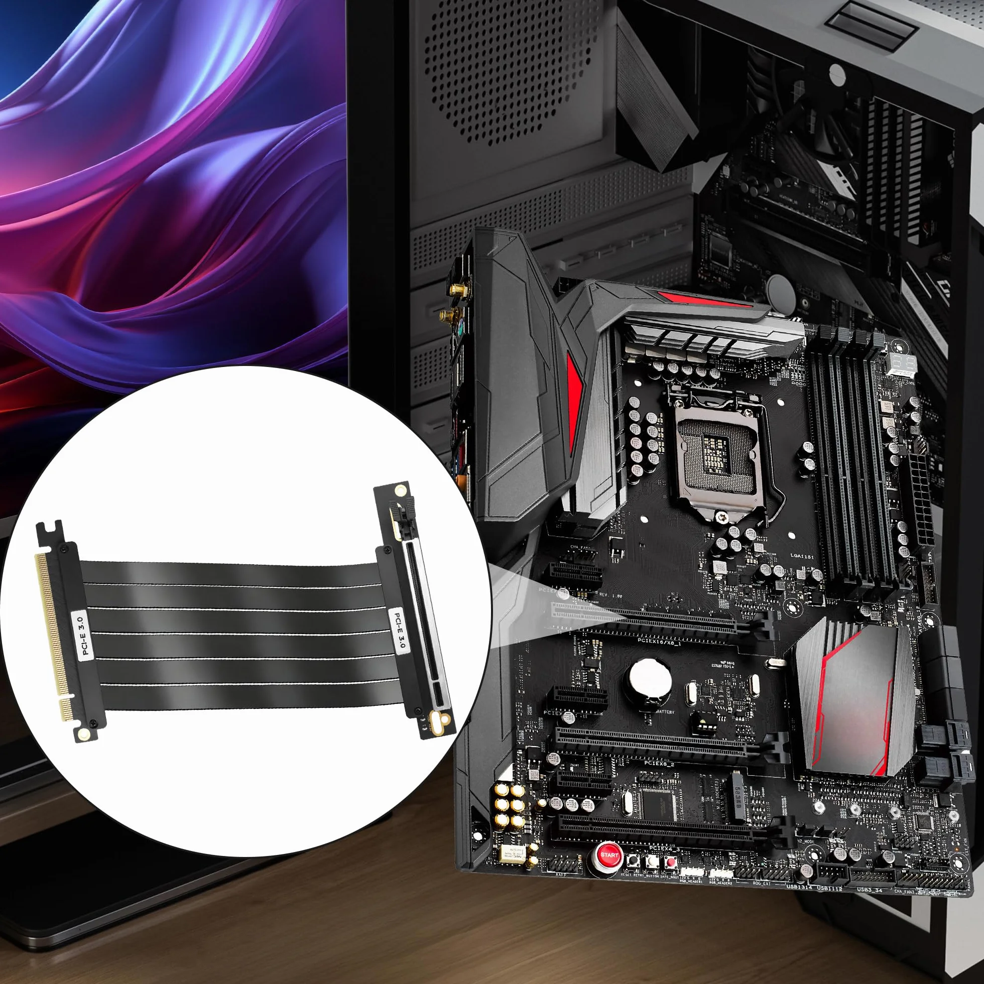 XMSJSIY PCI-E 3.0 16x Riser Kabel Przedłużacz karty ekranowej ekranizowana karta wysokoprędkowa montaż pionowy PCIe 3.0 16x złącze do gniazda pod kątem 90 stopni karta graficzna Wsparcie RTX3060