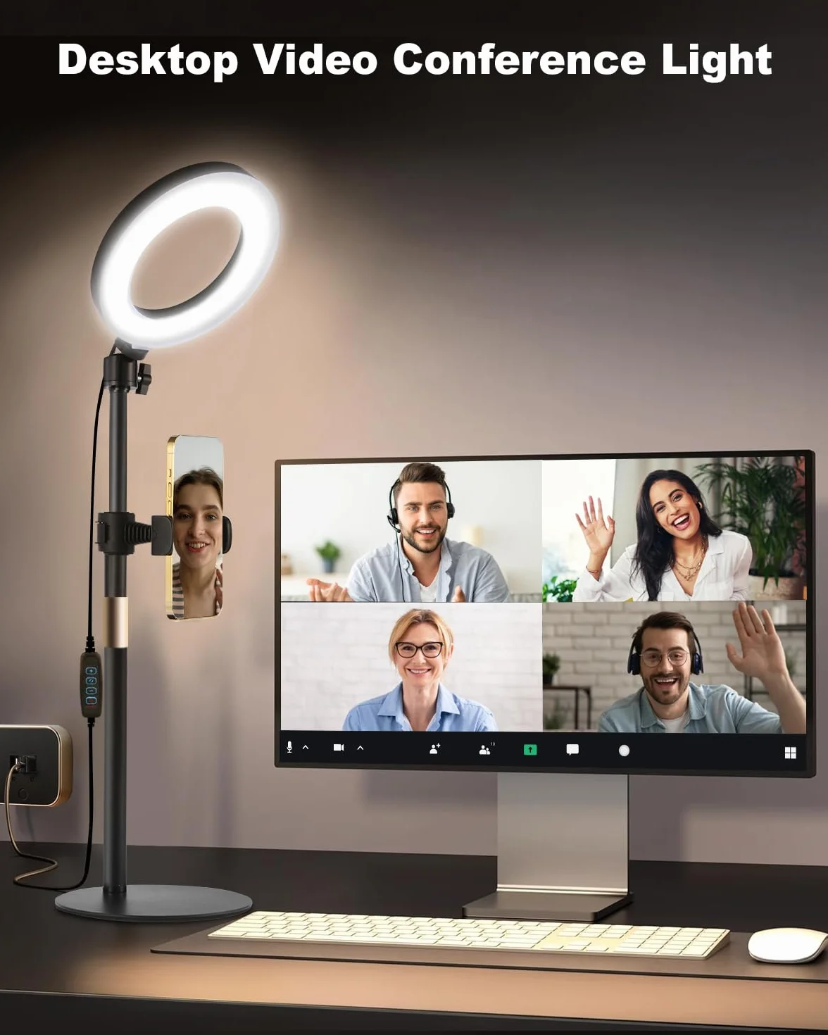 Railee Światło Pierścieniowe z Statywem i Klipsem 6'' Lampa Pierścieniowa ze Uchwyt na Telefon Oświetlenie Wideokonferencji do Laptopa Komputera Monitora Selfie Vlog Makijażu Strumieniowania na Żywo