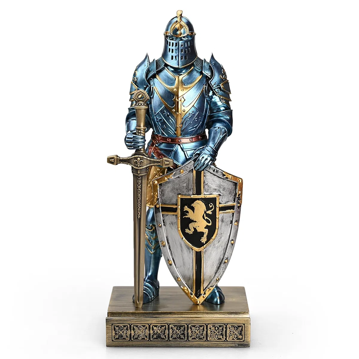 Ozdoba King's Guard figurka rycerza na biurko, akcesoria biurkowe, uchwyt na długopis, stojak do papieru do biura i domu (niebieski)