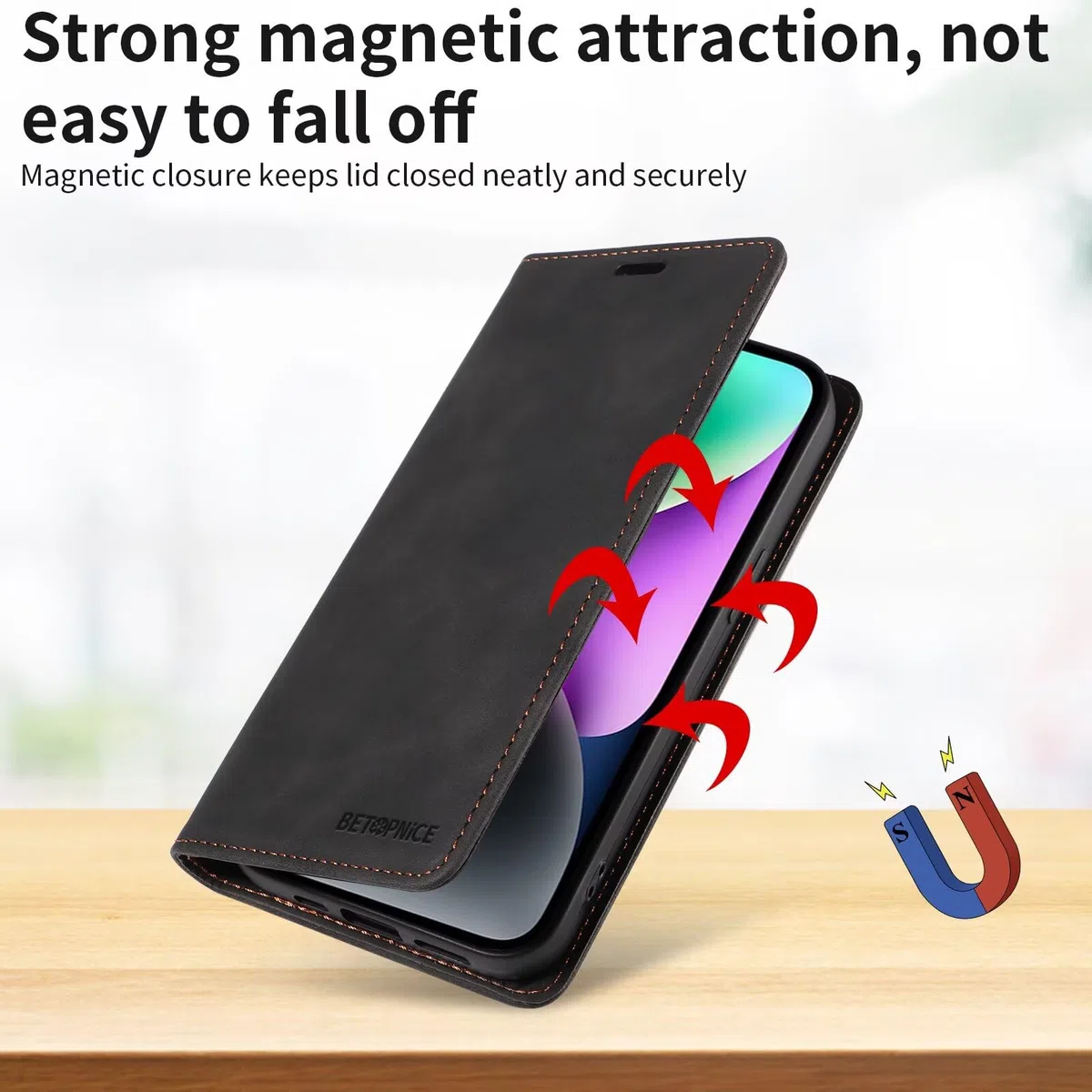 YUECXIN Luksusowe etui do Xiaomi Redmi Note 15 5G, odporny na wstrząsy pokrowiec ze skóry PU z magnetycznym uchwytem i ochroną RFID antykradzieżową obudową, czarny