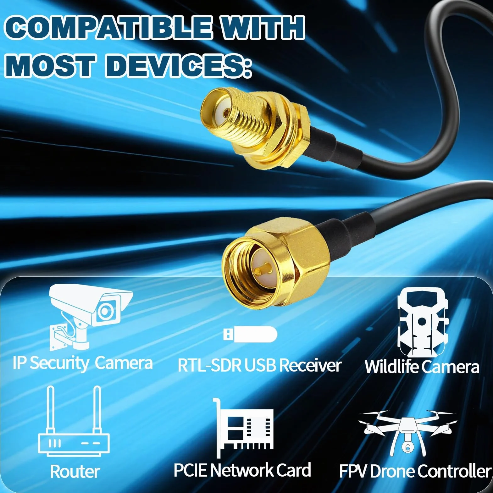 Bingfu SMA męski na SMA żeński kabel przedłużający do montażu przepustowego RG174 kabel przedłużający antenę koncentryczny 1m (2-pak) do routera 4G LTE Router Gateway Modem Router Gateway SDR Dongle