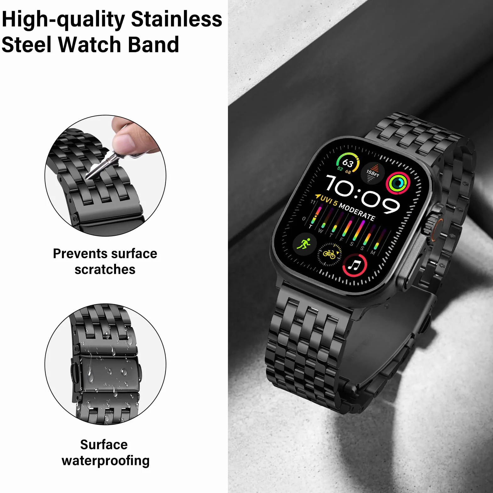 Tasikar Metalowy pasek kompatybilny z Apple Watch 49 mm 46 mm 45 mm 44 mm 42 mm 41 mm 40 mm 38 mm ze stali nierdzewnej do iWatch Ultra SE serii 10, 9, 8, 7, 6, 5