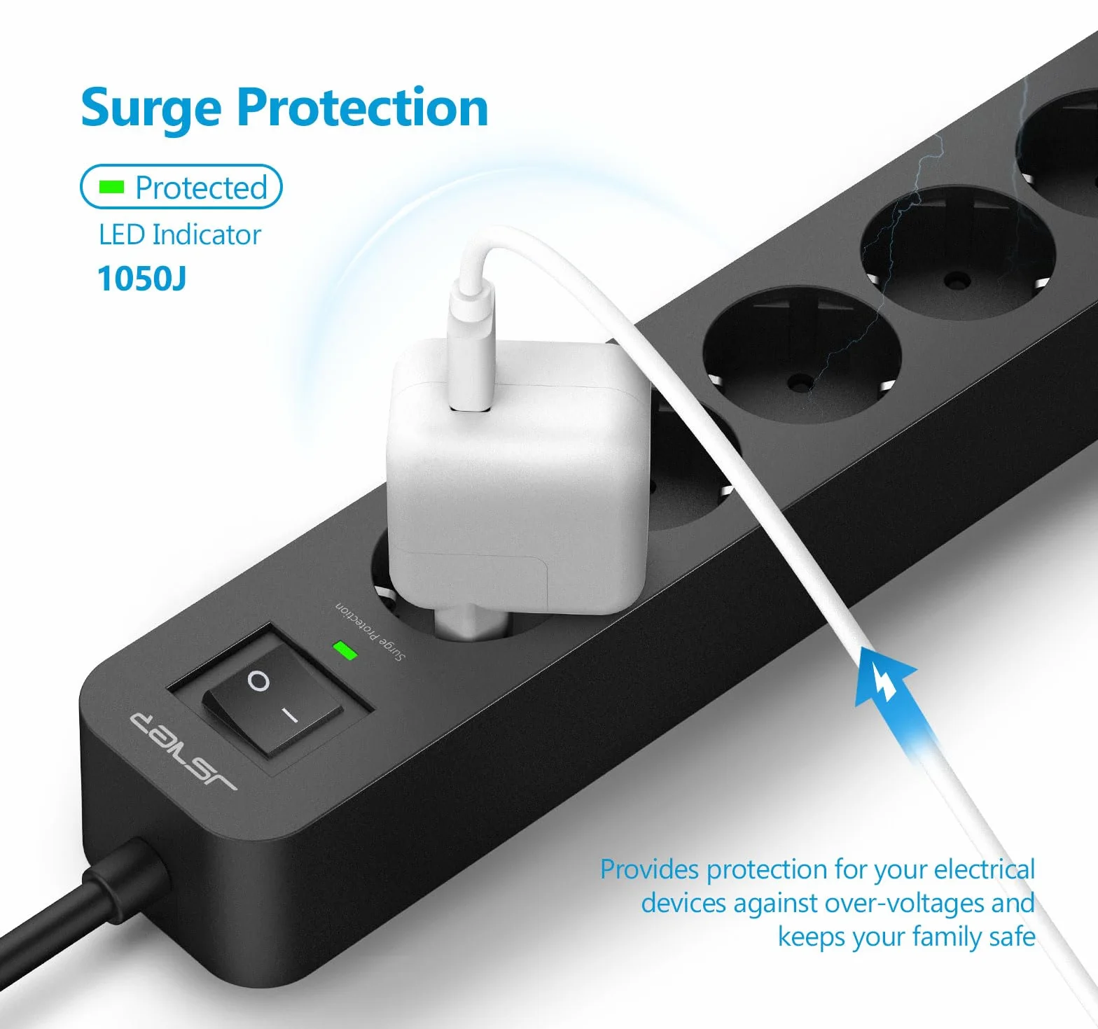 Listwa Zasilająca Surge Protector 6 Gniazd 4 Porty USB 5V3.4A 2M Czarna
