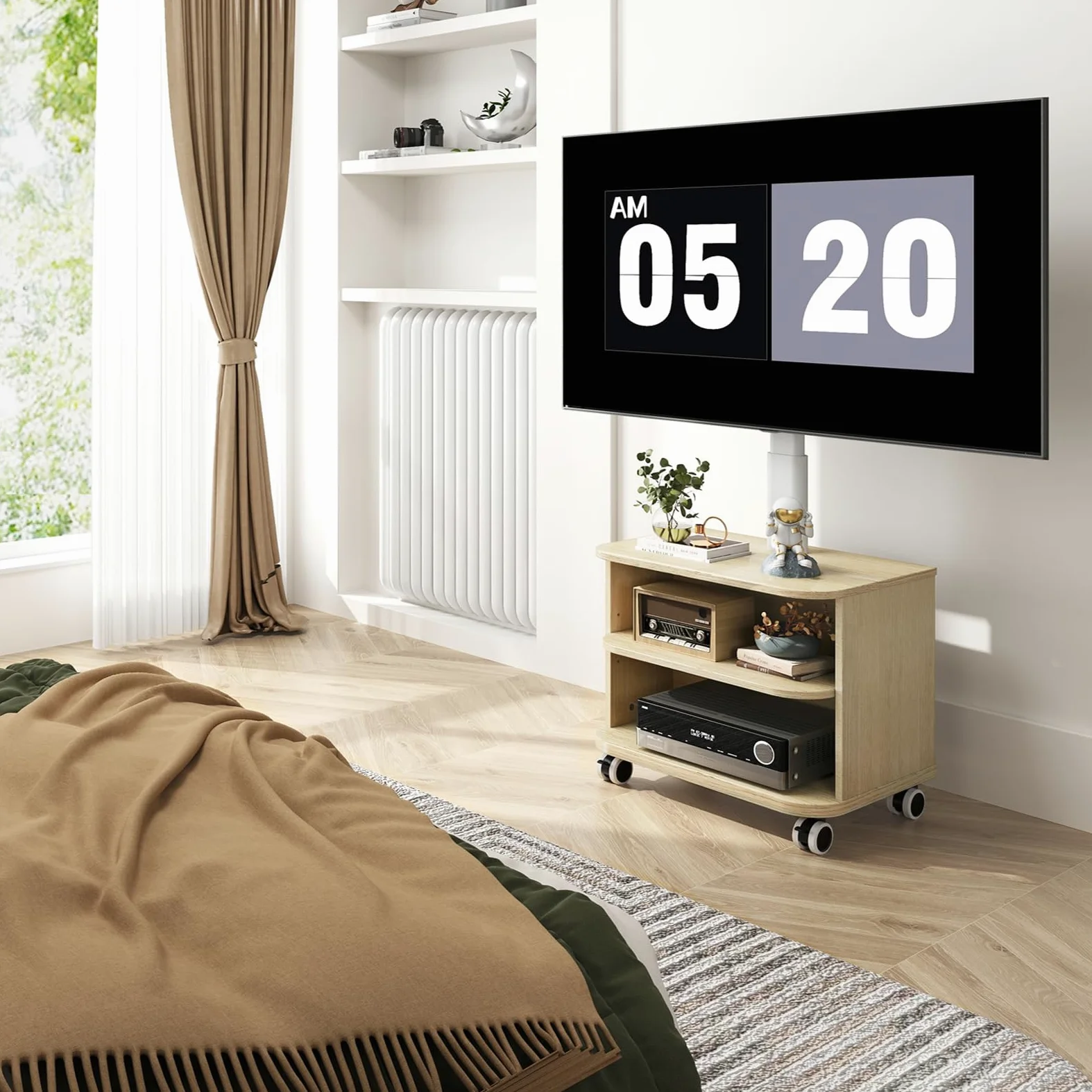 5Rcom Biały stojak na telewizor na kółkach do telewizorów 81.3-165.1 cm LED LCD OLED, płaskie, zakrzywione, szafka pod telewizor z regulacją wysokości z uchwytem do 40 kg, mobilny stojak na telewizor
