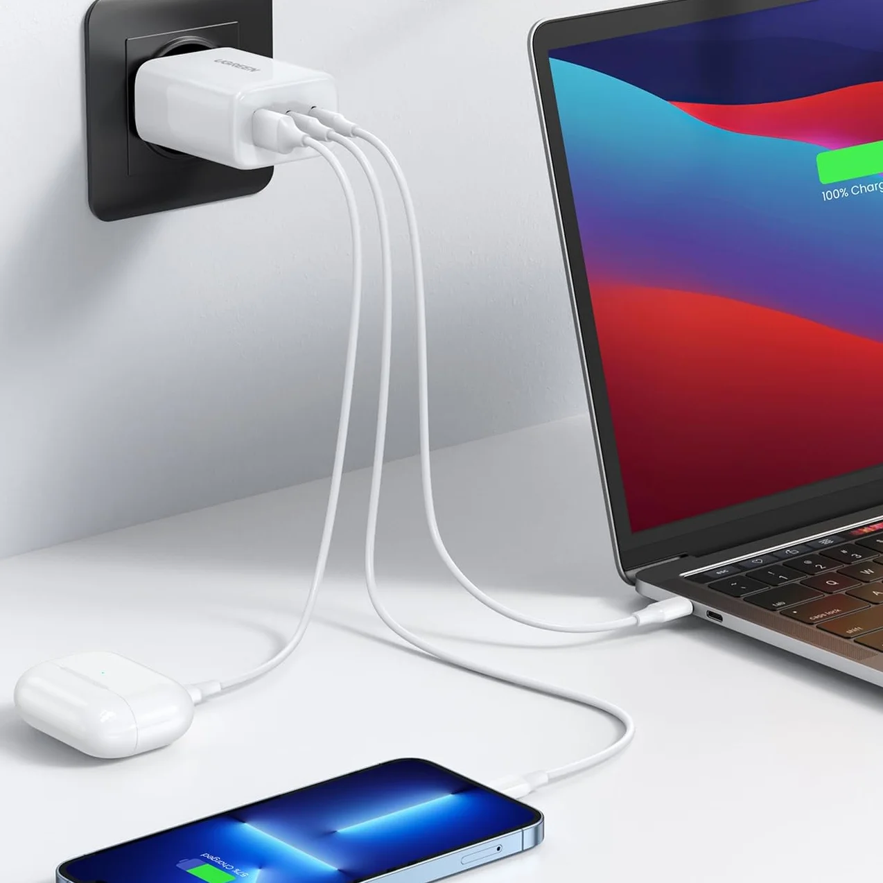 UGREEN Ładowarka ścienna CD275 65W 2x USB-C 1x USB Biała
