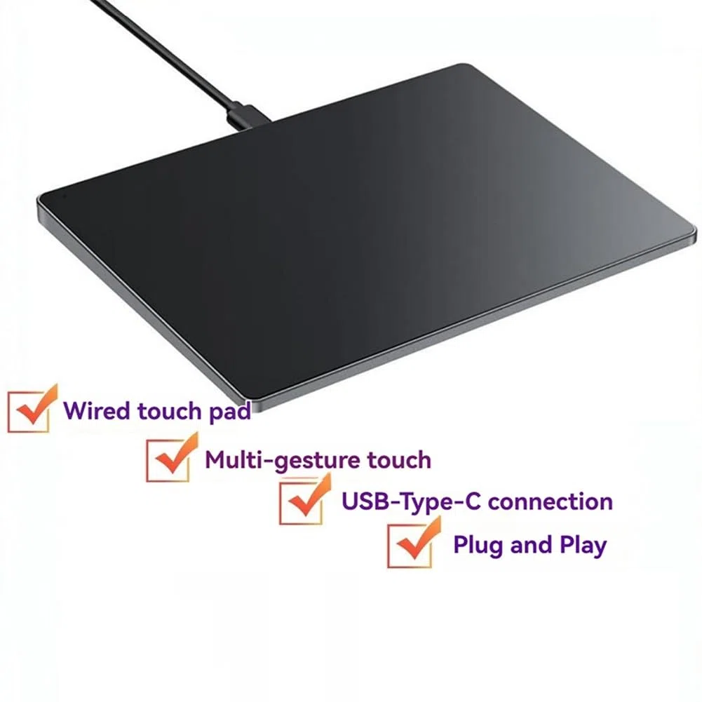 Przewodowa USB gładzik wielodotykowy, cienka mysz Touchpad do komputera stacjonarnego/notebooka/laptopa, czarna