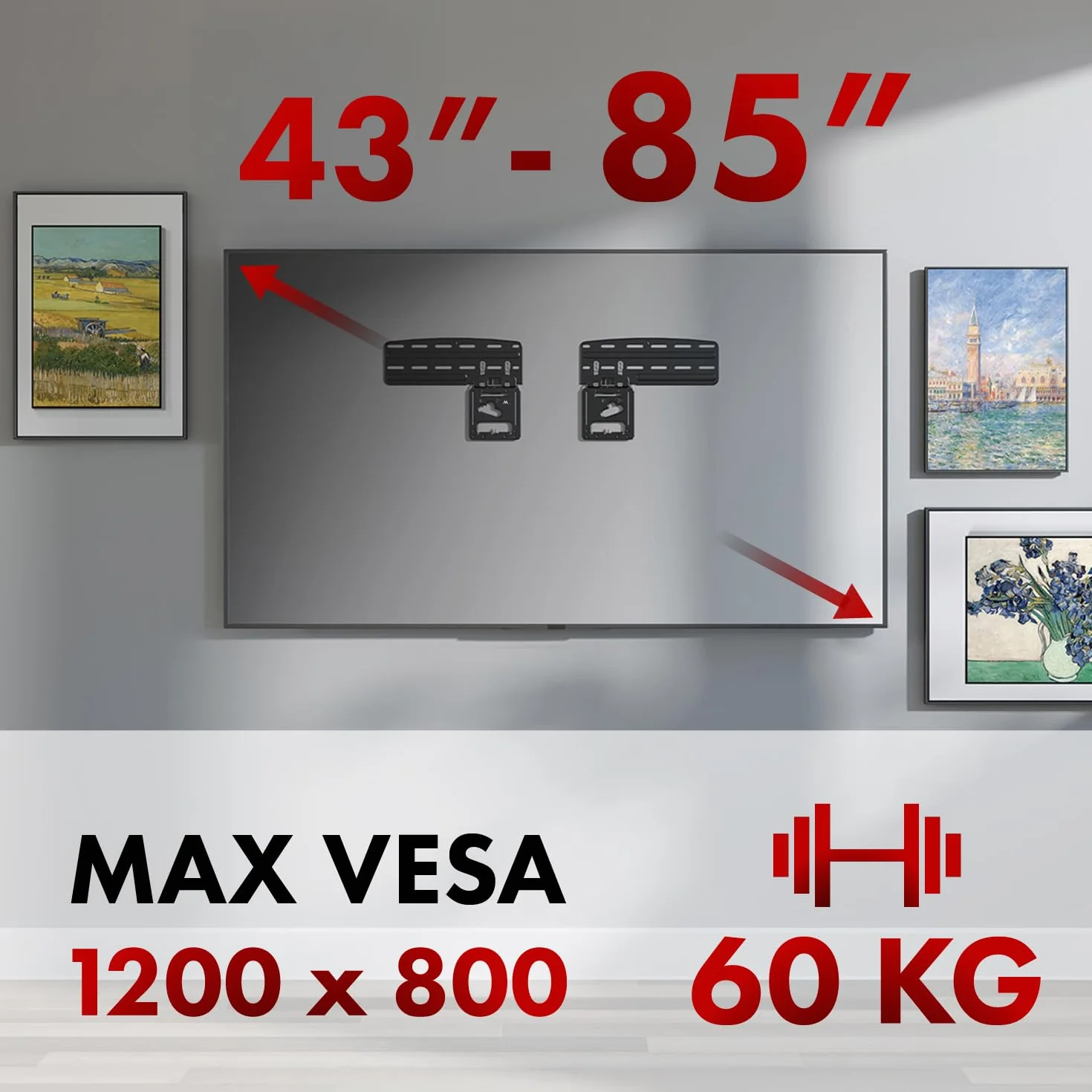 Maclean MC-806N Uchwyt ścienny do telewizora 43-85" VESA 150x100-1200x800 60 kg