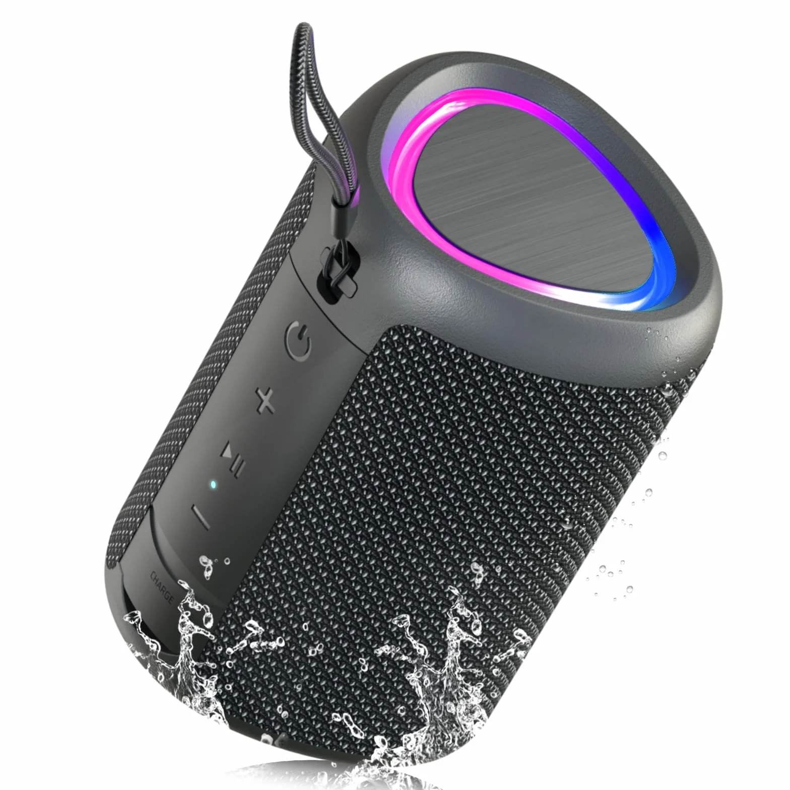 UOHHBOE Przenośny głośnik 15W Bluetooth bezprzewodowy BT5, 3 mocne głośniki z oświetleniem TWS 2500mAh 30m Odległość IPX5 AUX TF Card Wieczory Imprezy Plener Podróże