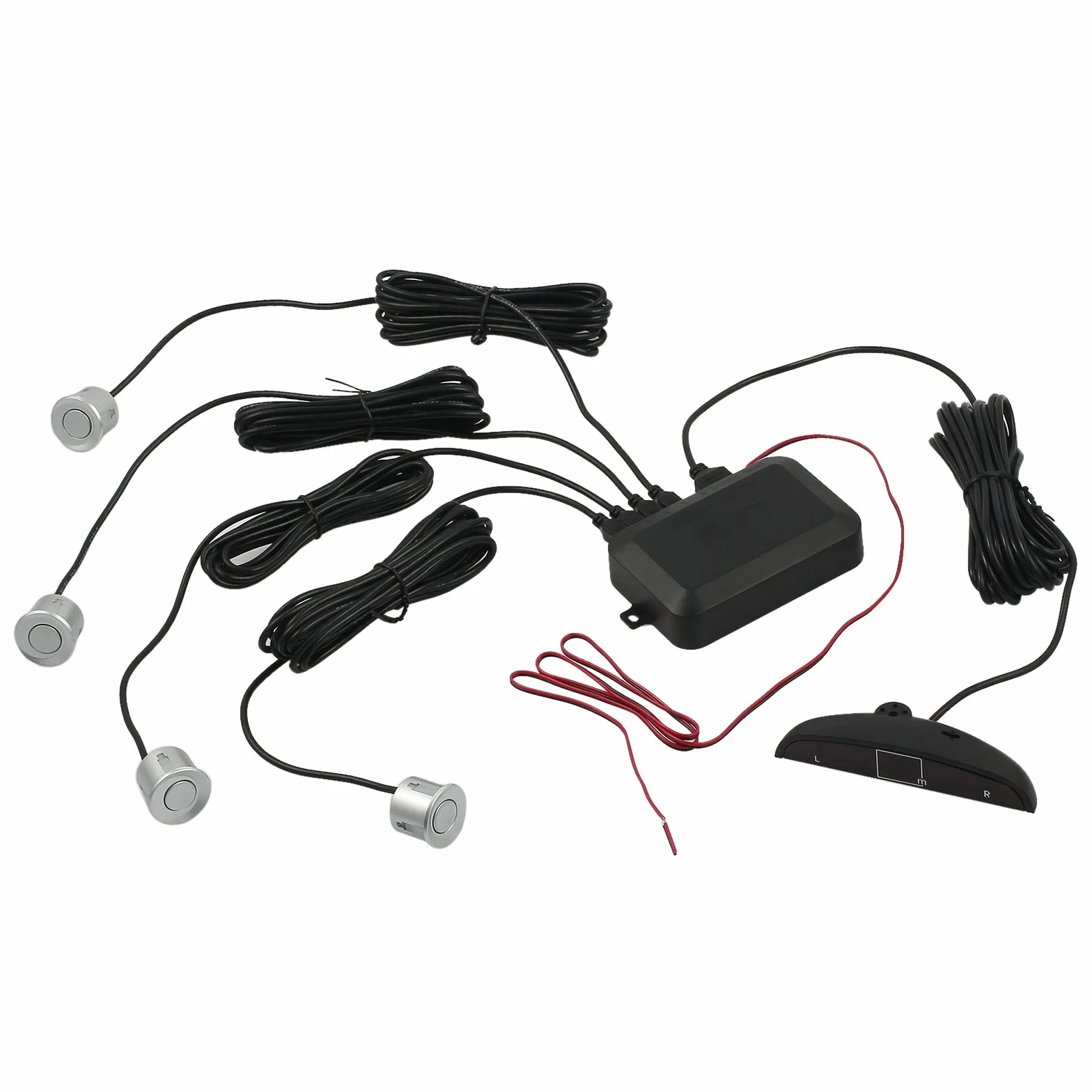 AUTOUTLET DC 12 V tylne parkowanie do tyłu, 4 czujniki, dźwięk cofania, zestaw alarmowy, wyświetlacz LCD, srebrny