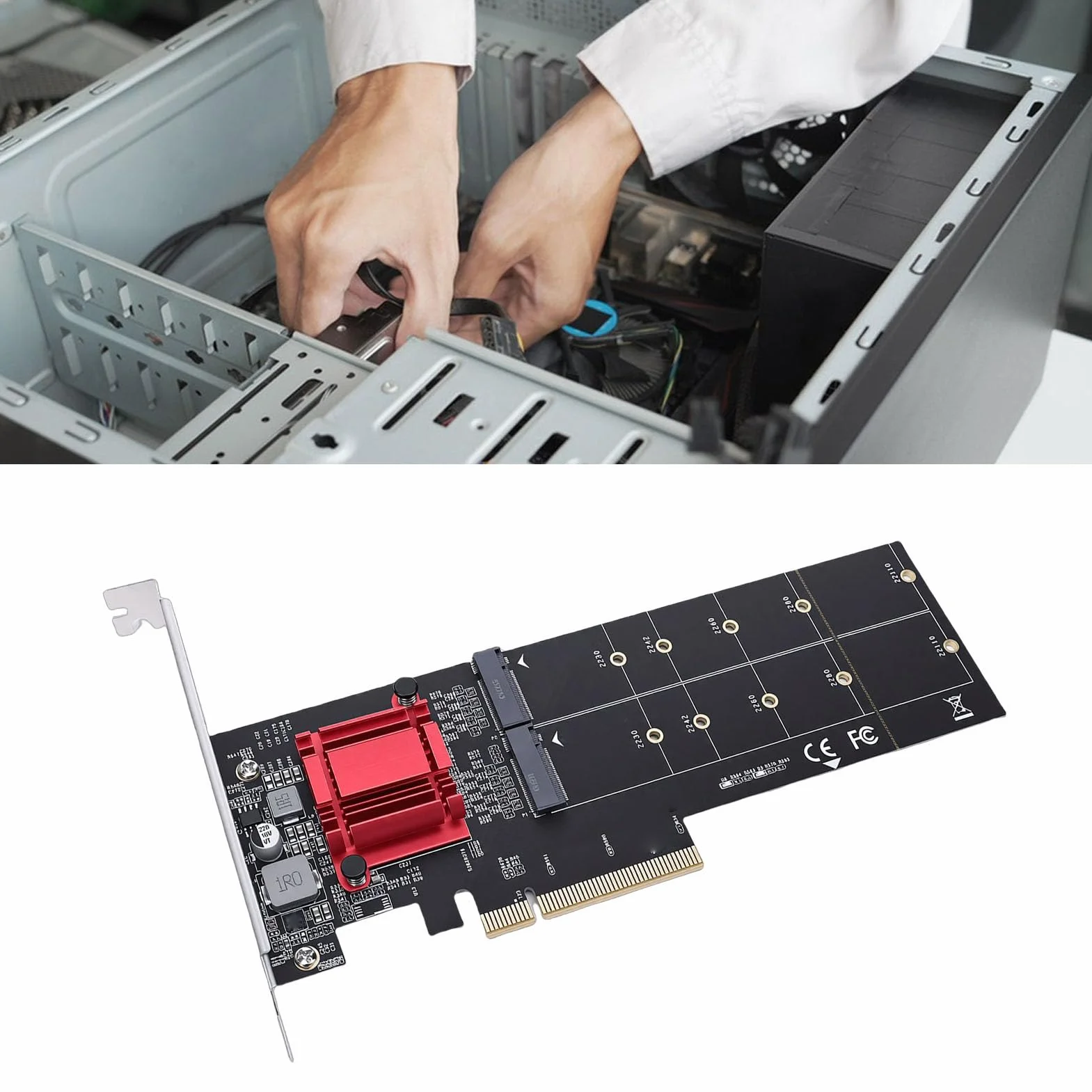 CCYLEZ Podwójny Adapter NVMe PCIe 3.1 X8 X16 | M.2 NVMe SSD na kartę PCIe dla Klucza M 2230-22110