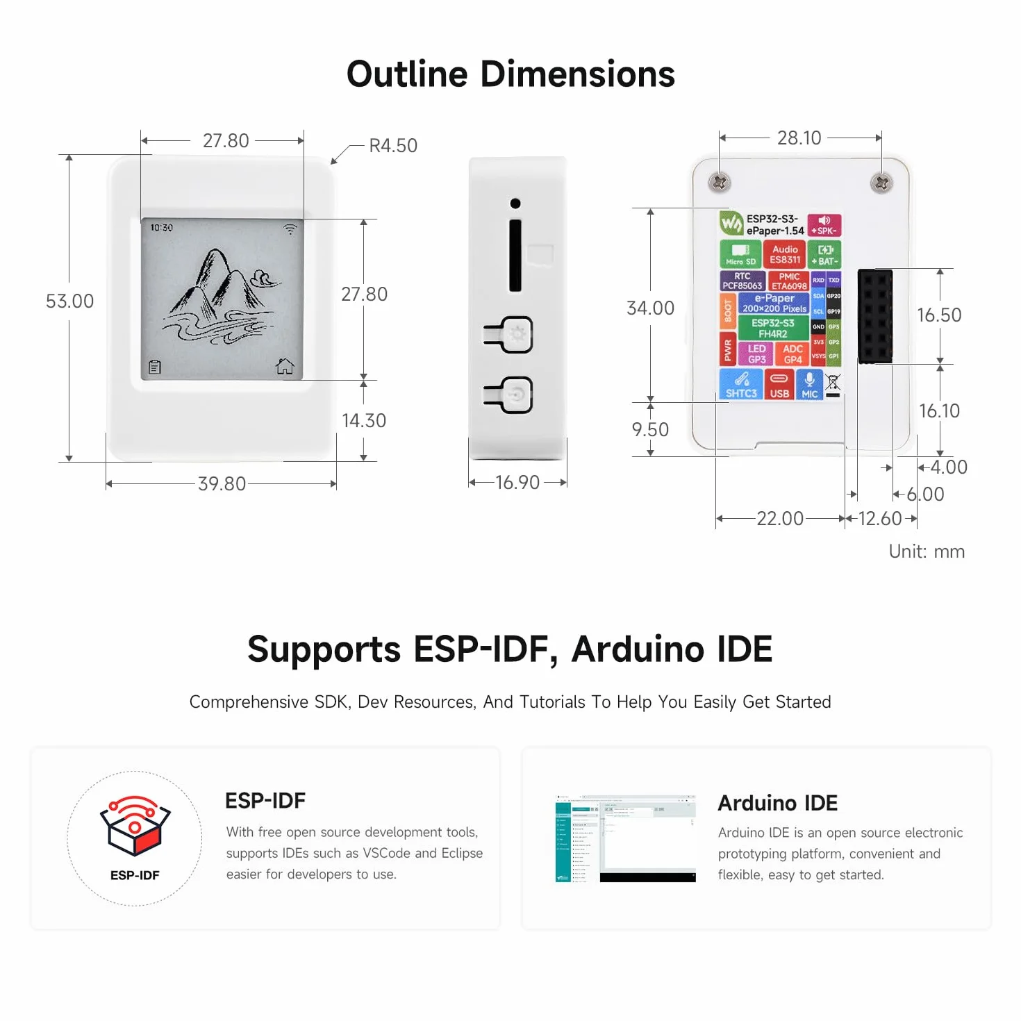 Waveshare ESP32-S3 1.54inch E-Paper AIoT Development Board, 200x200, Black/White, Supports Wi-Fi And BLE Dual-Mode Communication, without batt