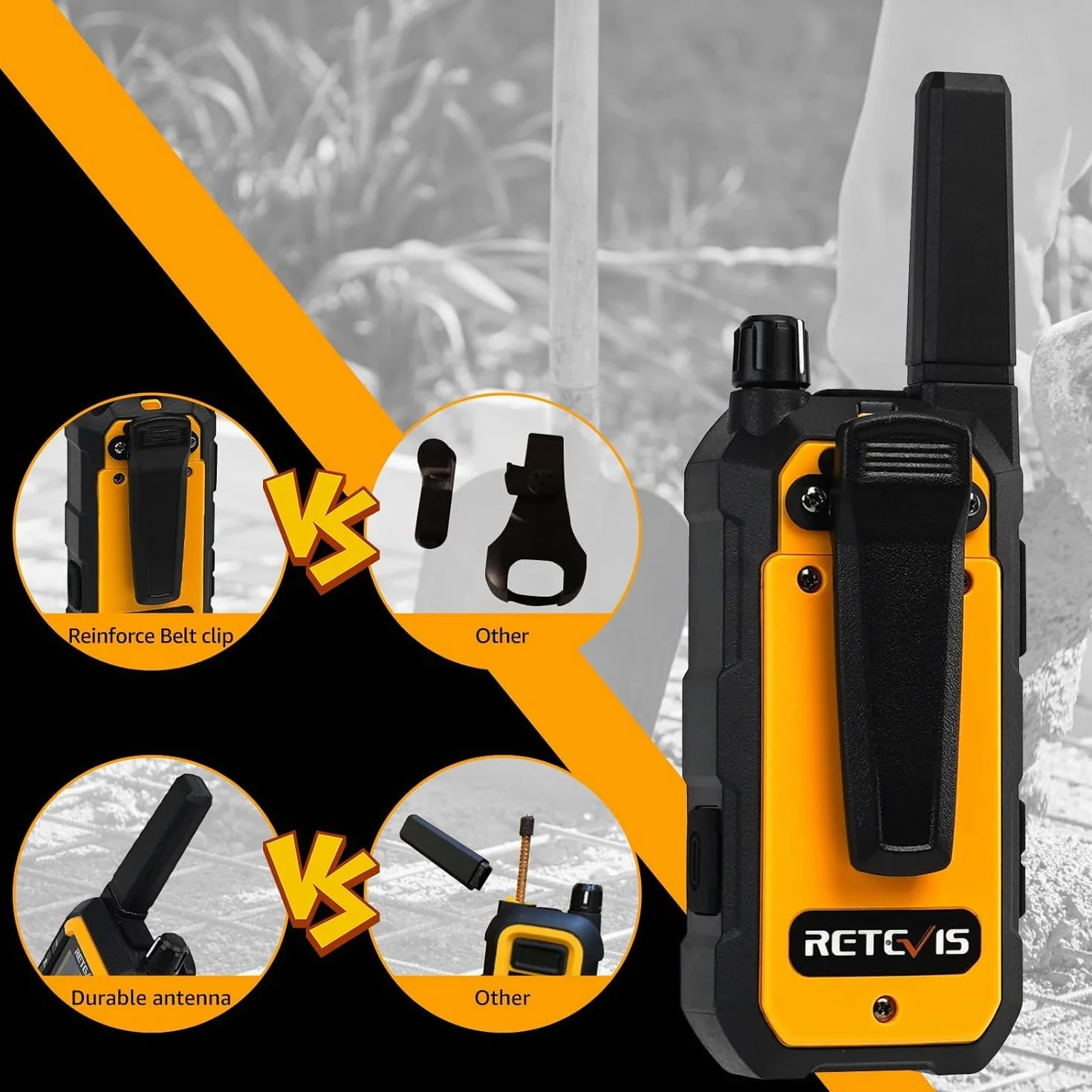 Retevis RB648 Krótkofalówka IP67, Walkie Talkie, Radio Dwukierunkowe MIL-STD-810H, Akumulator 2000 mAh, USB-C, Alarm Awaryjny, Odporne na Upadki i Wstrząsy (6 Szt.)