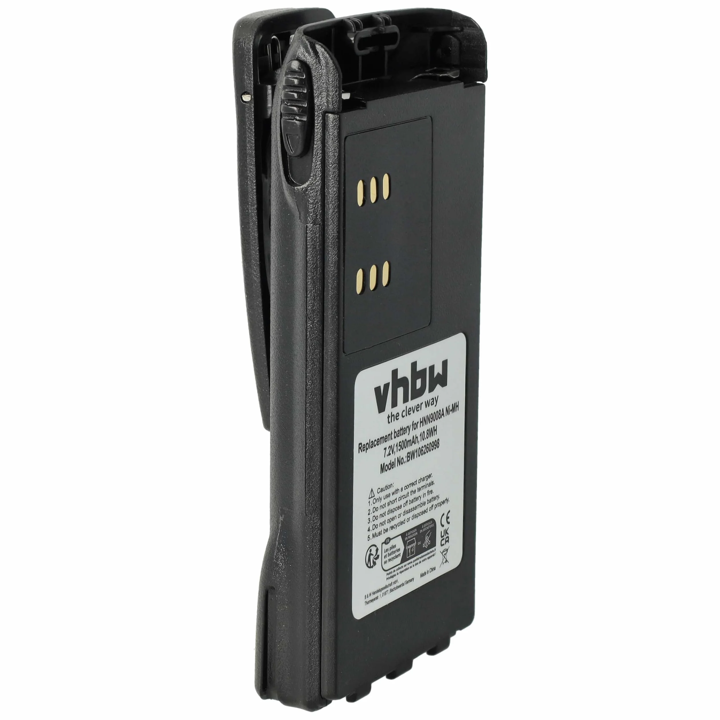 vhbw Bateria kompatybilna z Motorola GP338, GP340, GP360, GP380, GP540, GP580, krótkofalówka walkie (1500 mAh, 7,2 V, NiMH) + klips do paska