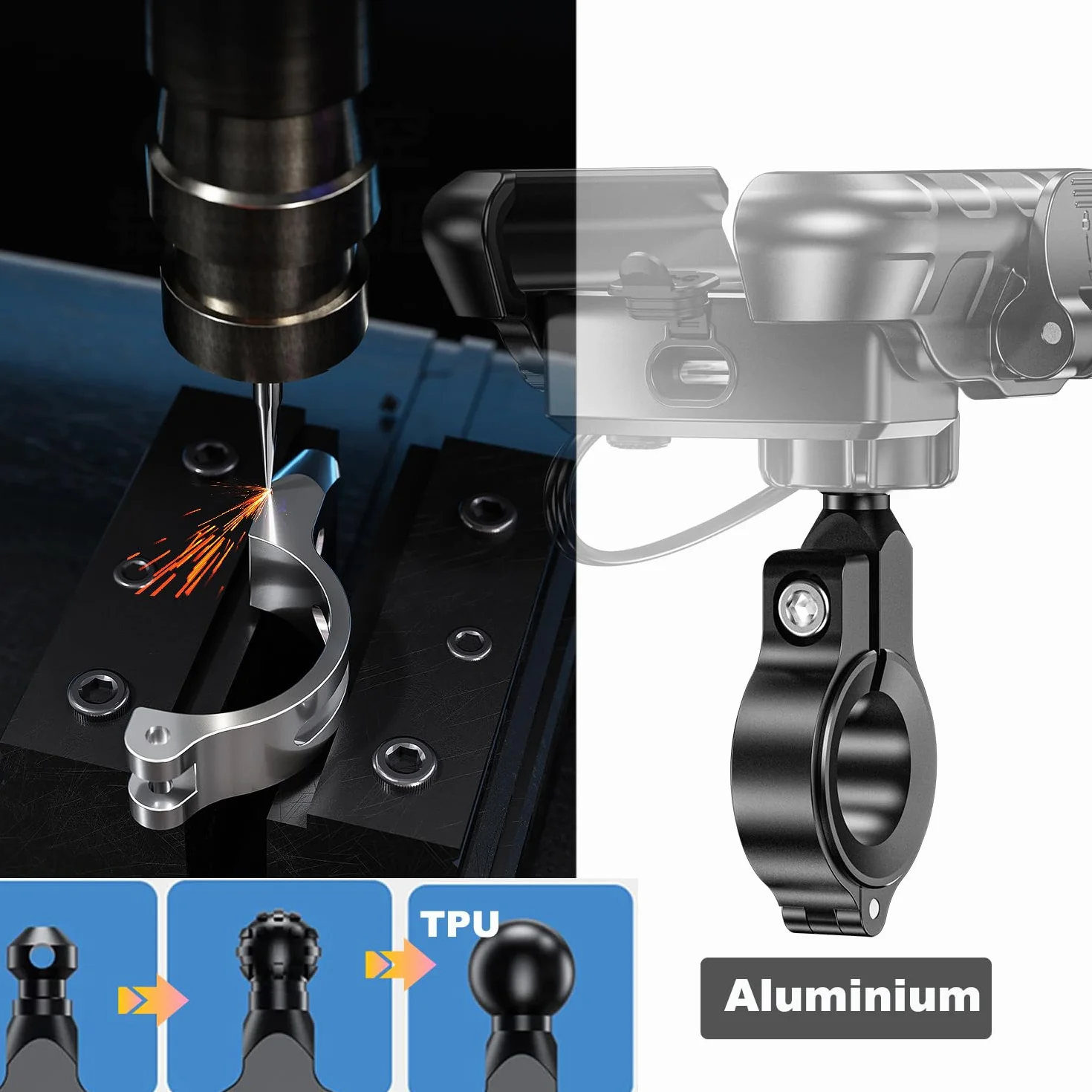 iMESTOU Aluminiowa ładowarka motocyklowa USB C szybkie ładowanie do telefonu, kompatybilna z grubością do 15 mm, pasuje do kierownicy 12-32 mm