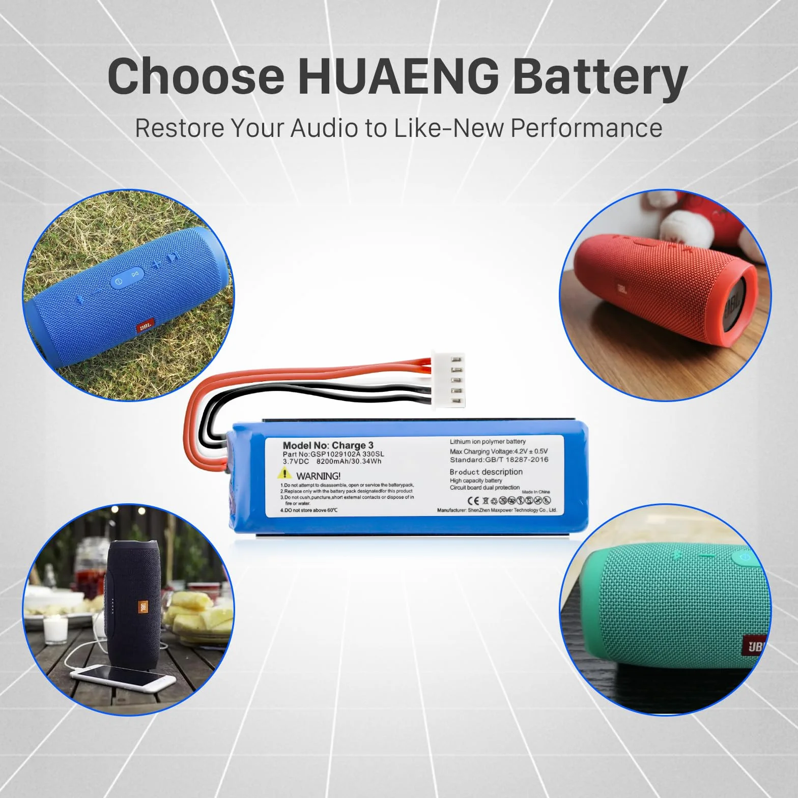 8200 mAh akumulator zastępczy do JBL Charge 3, kompatybilny z głośnikiem JBL Charge 3 GSP1029102A 330SL 3,7 V z narzędziem instalacyjnym