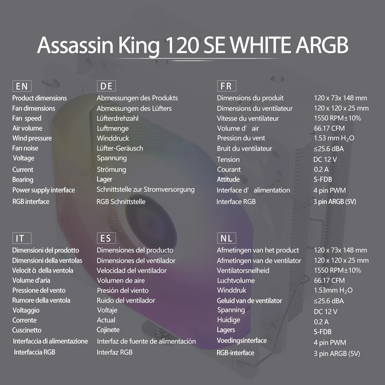 Thermalright Assassin King 120 SE White ARGB CPU Cooler 5 Heatpipes PWM 120mm AM4 AM5 LGA1851 1700 115x 1200 148mm
