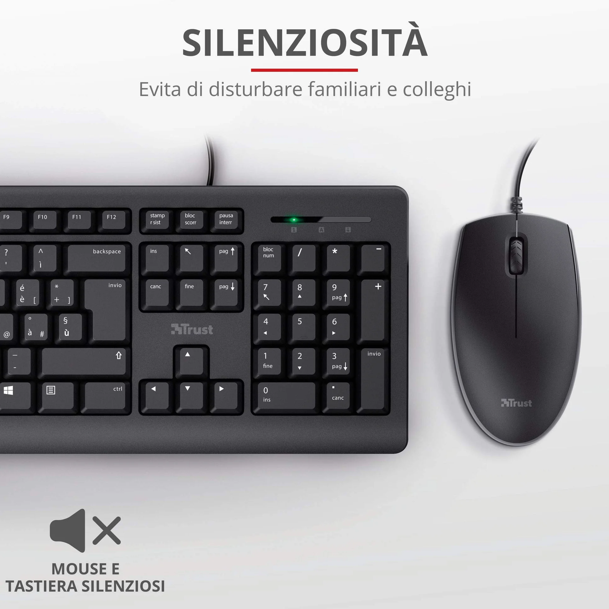 Trust Taro klawiatura i mysz USB przewodowa włoski QWERTY 1,8 m odporna na płyny ergonomiczna