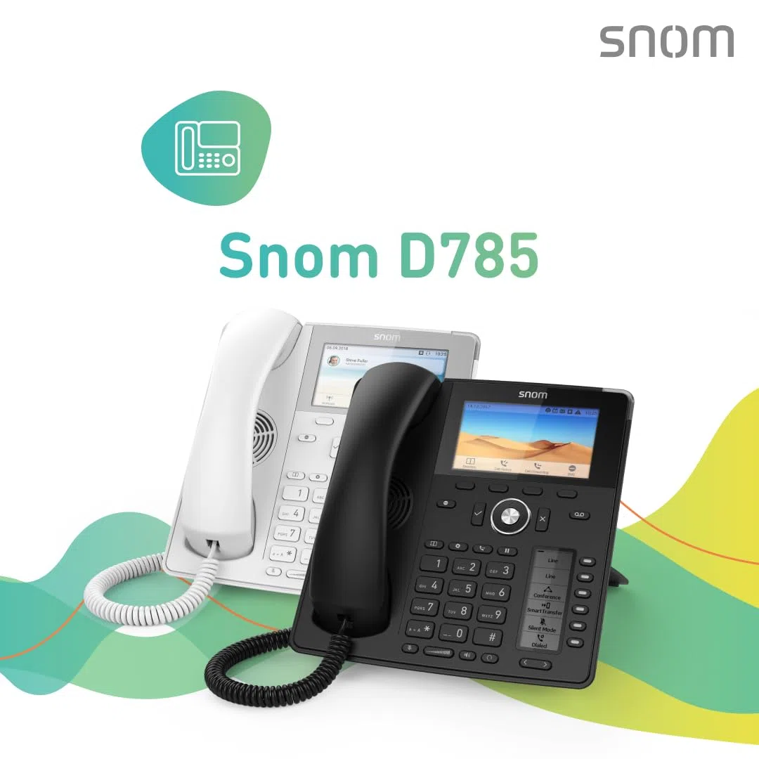 Snom D785N telefon IP, telefon stołowy SIP, kolorowy wyświetlacz TFT 4,3" 480 x 272 pikseli, 12 tożsamości SIP, przełącznik haka czujnika, USB, 48 kluczy do samodzielnego zapisywania (12 fizycznych), czarny, 000459