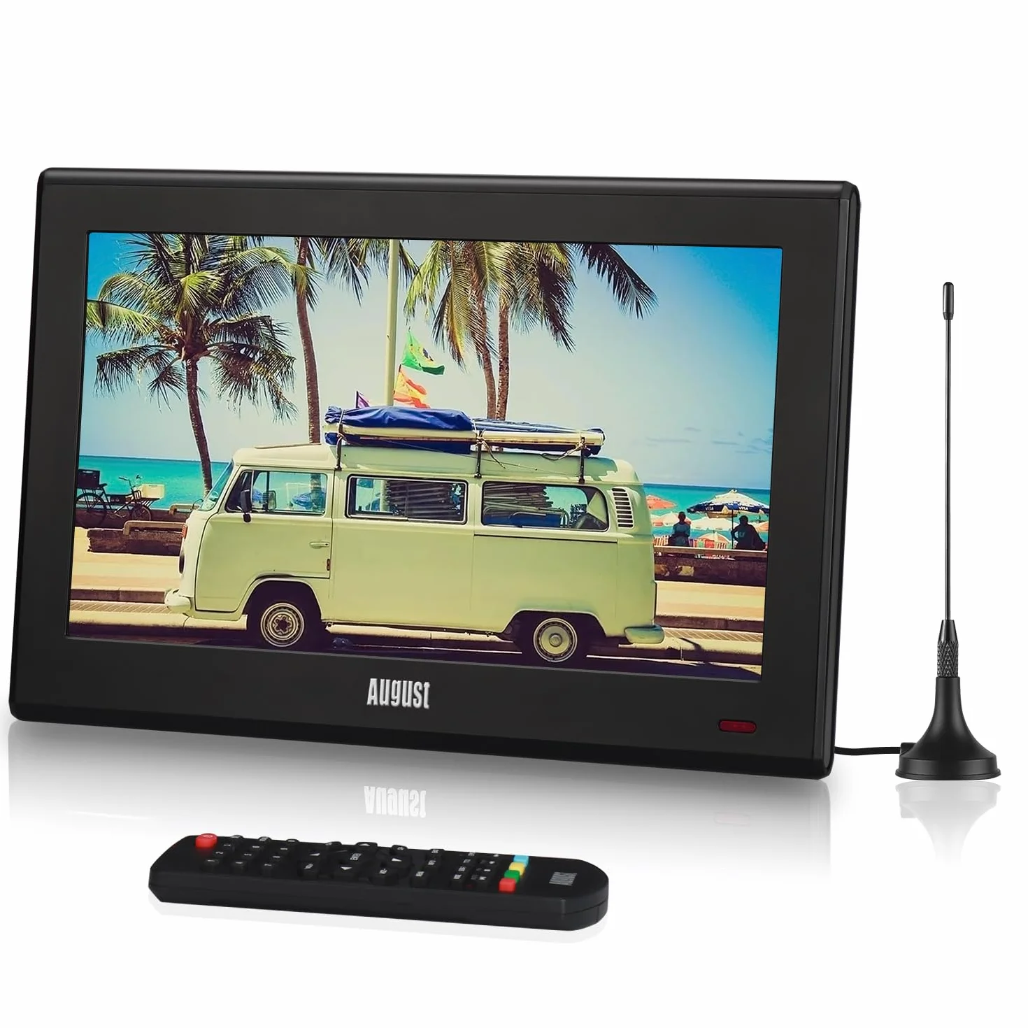 August DA100D Przenośny TV Freeview HD 10.1" z nagrywarką i odtwarzaczem | Nagrywarka PVR z Timeshift pauzą i przewijaniem, HDMI/AV, zasilanie sieciowe, AA lub 12V do TV w kamperze